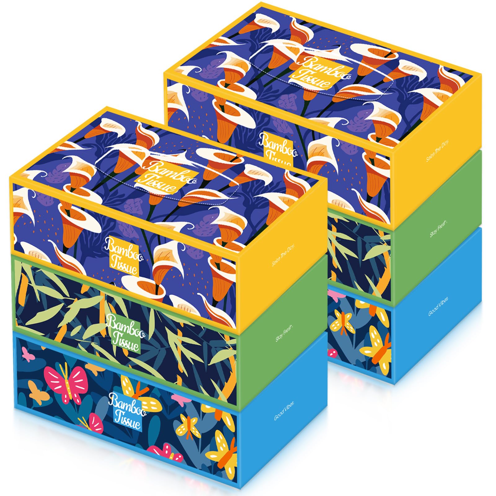 Outus 6 Boxes Bamboo Facial Tissues Box Paper Soft Nature Cube Facial Tissue 3 Ply 100 Sheets Each
