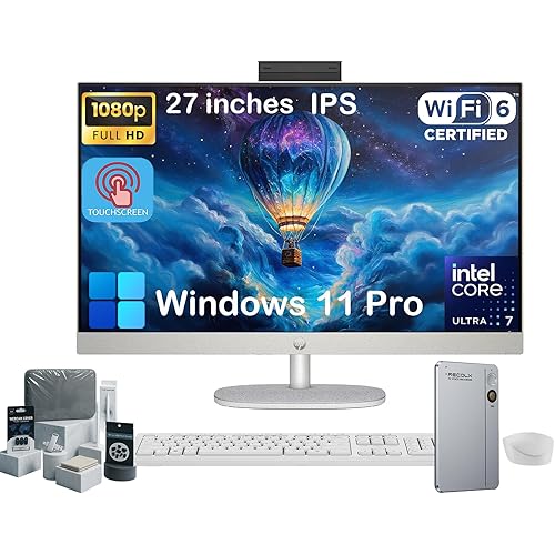 HP 27" Touch Screen All-in-One Desktop Computer PC - 32GB DDR5 RAM, 1TB SSD, Intel 12-Core Ultra 7 155U, Adjustable Angle, FHD IPS Touchscreen, Wireless KB&Mouse, Win11 Pro, RECOLX AI Voice Recorder