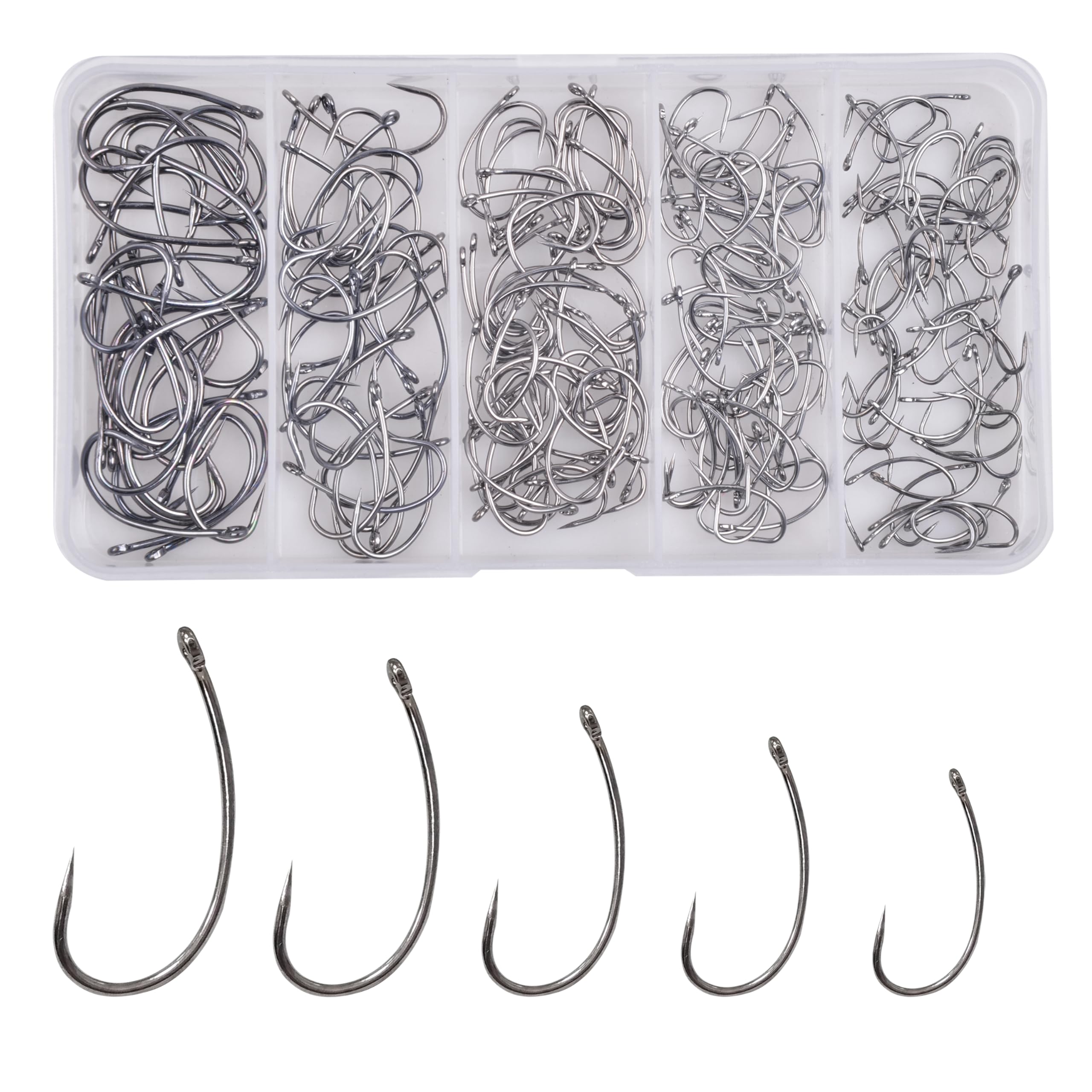 200 PCS Barbless Fishing Hooks Kit, Carp Circle, Curve Shank Crank, Fly  Tying