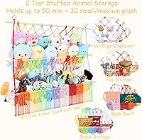Vista 6 de 2 Tier Stuffed Animal Storage Shelf Net, 35x30'' Large Plushie Net w/ 2.4/1'' Dense Mesh for Mini Medium Stuffy Teddy, Rainbow Boho Macrame Toy