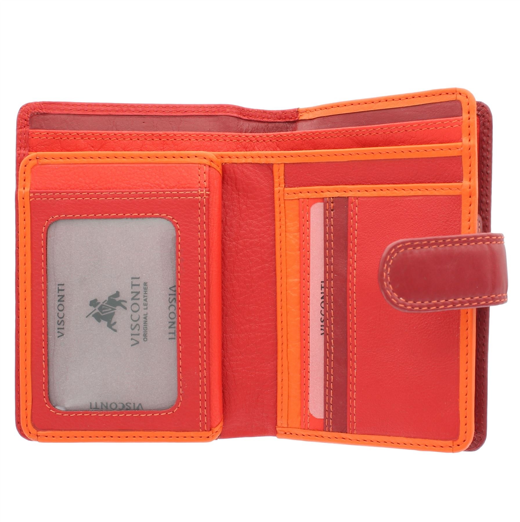 Visconti Rainbow Leather Ladies Purse Style RB51 RFID Blocking, Red Multi, One Size, Modern