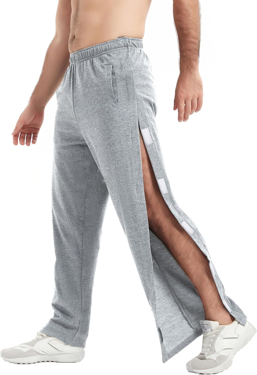 WZIKAI Men's Tear Away Pants Casual Side Snap Open Sweatpants Loose Fit Post Surgery Pants with Pockets