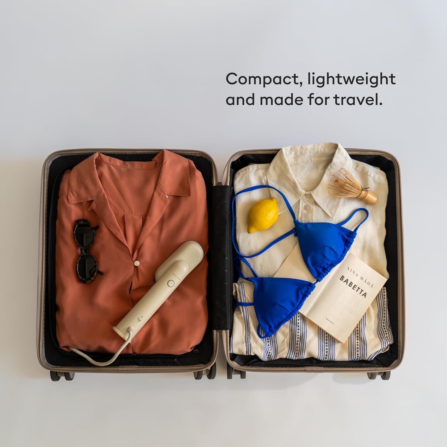 Steamery Travel Steamer Cirrus Lite, 1200W, Steam Output 16g/min, Heat up 18 Seconds, Portable & Packable, Rotating Steam Head, Dry Steam Technology (Beige)