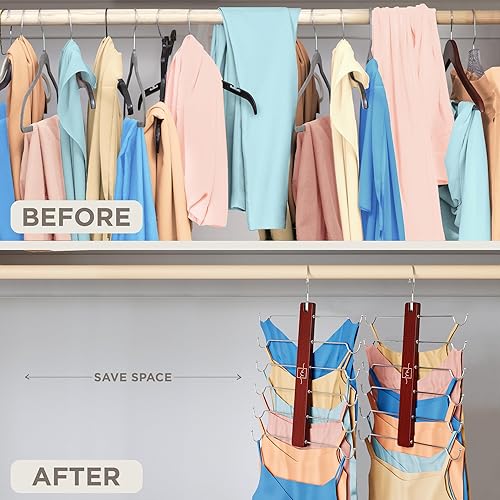 Miniatura 9 de MORALVE Perchas de madera de haya europea para camisetas sin mangas, para ahorrar espacio, para organizador de armario, organizador de camisetas sin