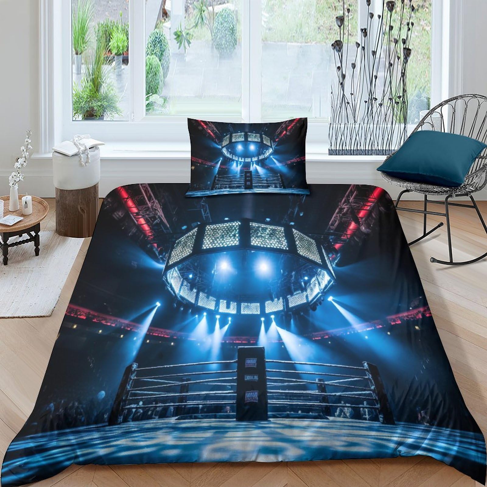 OPSREY Boxing Champion Bedding Set Finesse Microfiber fight Duvet Cover Set Zipper Closure Comforter Cover Ultra Soft Quilt Cover for Girls, Boys And Teens with Pillowcases Single（135x200cm）