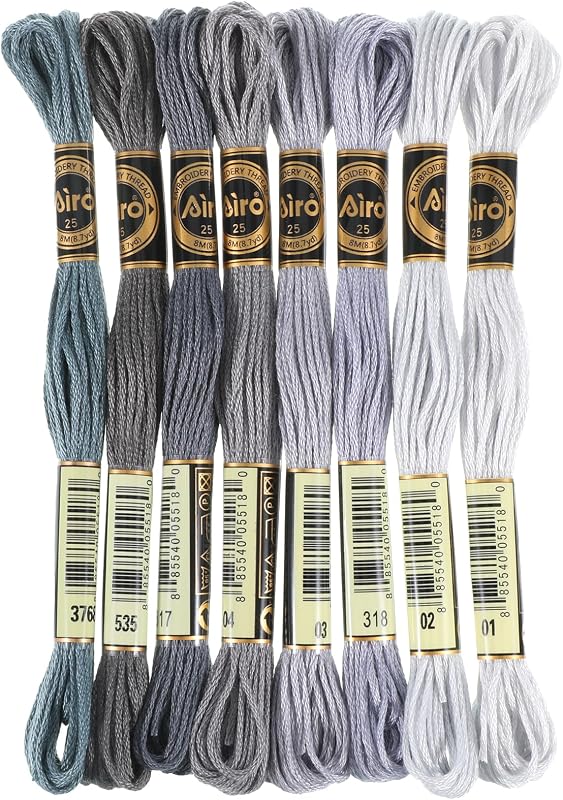 8 Skeins Gray Embroidery Thread 6 Ply Gradient Color Variegated Cross Stitch Floss Yarn Threads Friendship Bracelets String for Jewelry Making Sewing Bracelets Knitting Stitching Craft DIY