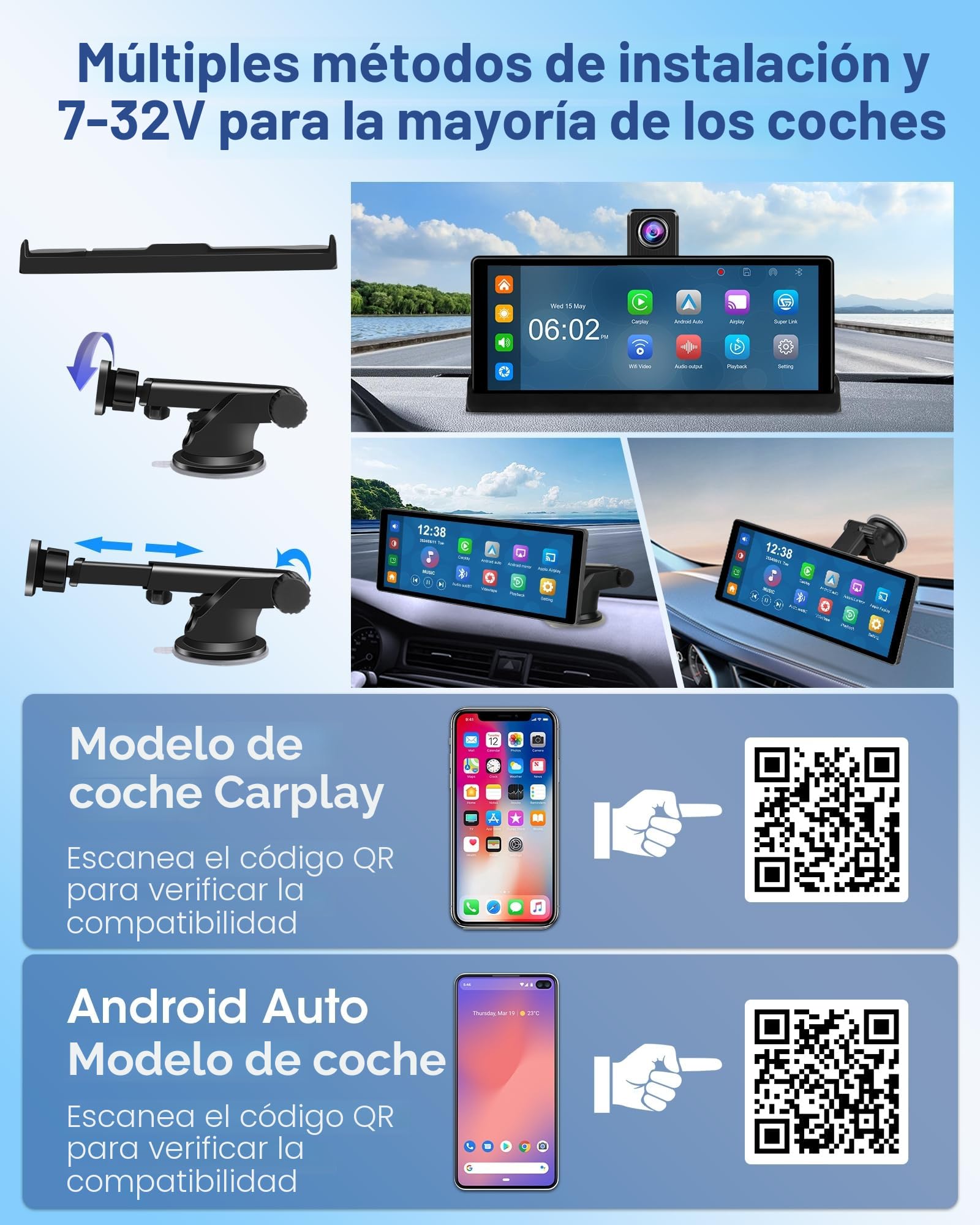 2026 Tiempo Limitado Exclusive Pantalla Coche Carplay Android Auto Pantalla 350° Giratorio 4K Dashcam,10,26 Pulgadas Portátil Pantalla Carplay Coche Dual-Bluetooth Navegación de Conducción