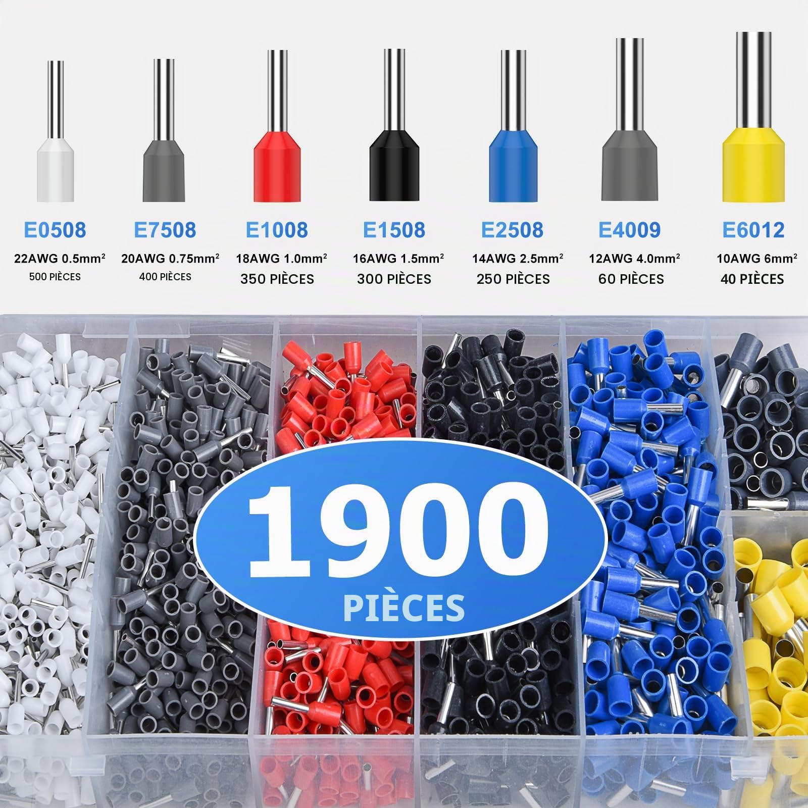 Preciva Pince à Sertir Hexagonale Avec 1900 Embouts de Câble - 0,5 à 6 mm² Pour Câbles Isolés et Non Isolés