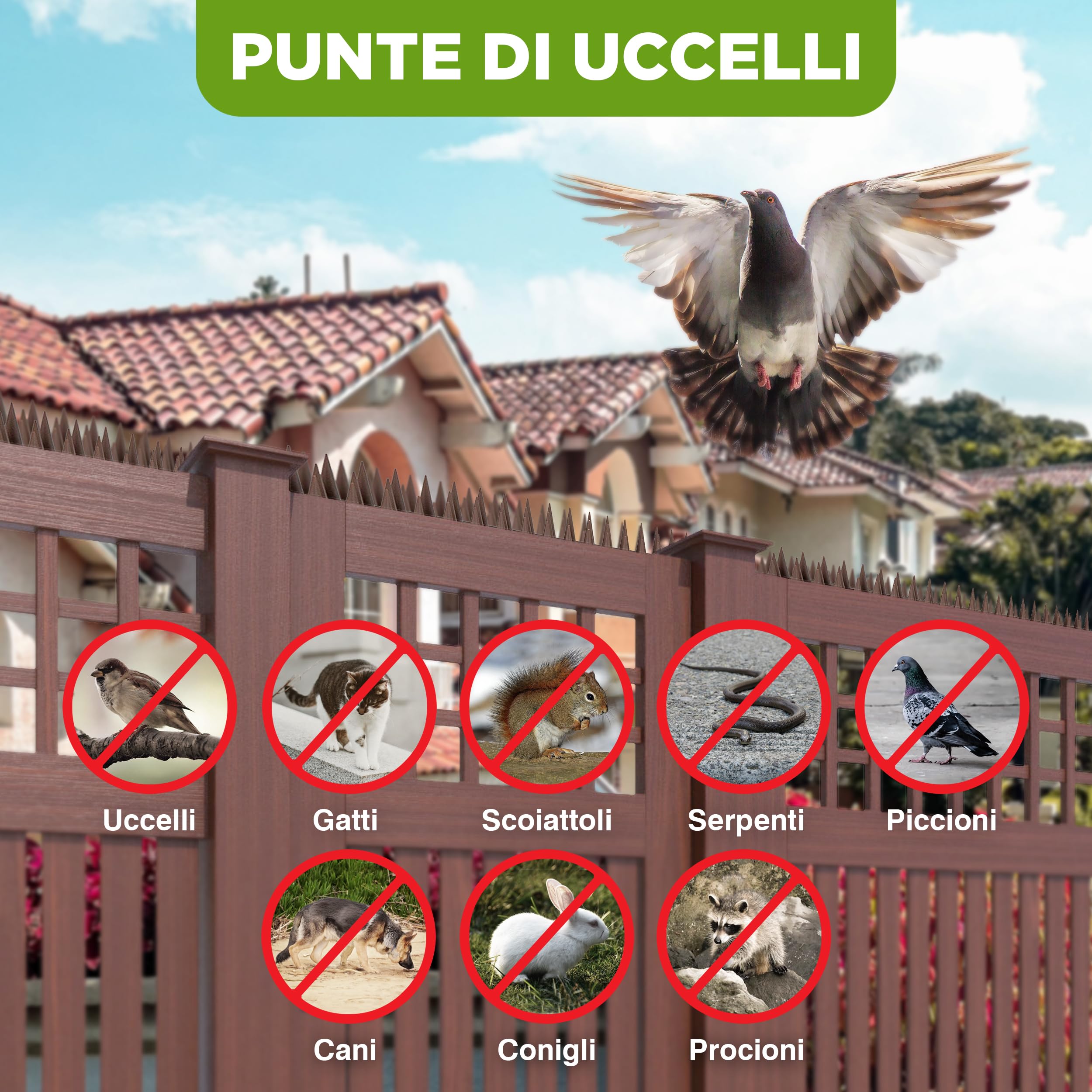 ISOTRONIC - Punte repellenti per Uccelli, Gatti e martore - per recinzioni, davanzali, tetti, Alberi e Giardini (5,4 m | 12 Pezzi | Nero)