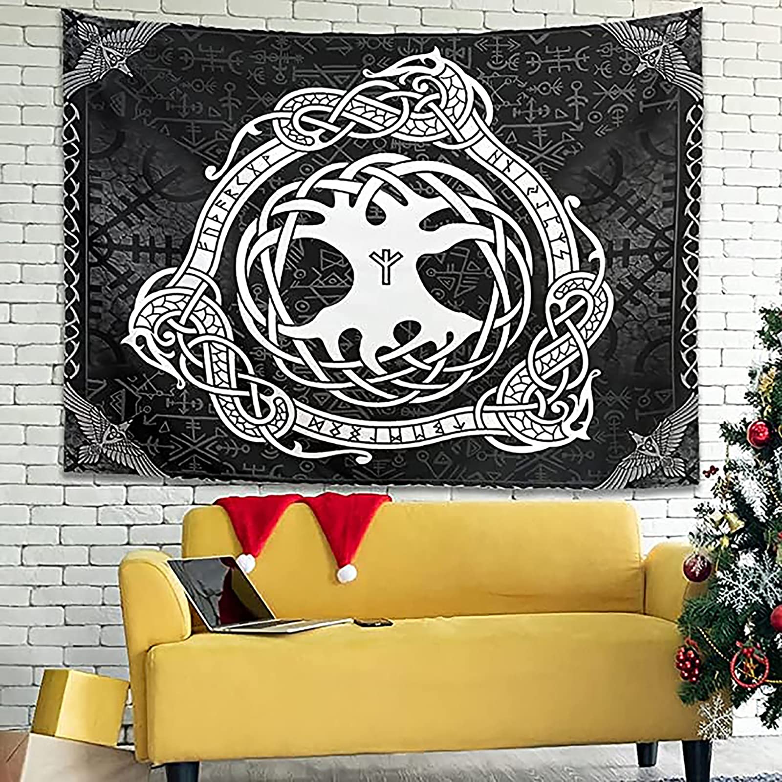 LH&BD Viking Runes Dragon Tapestry Wall Hanging India Decorative Cloth Art Bedroom Room Beach Towel Yoga Mat,79x59 in