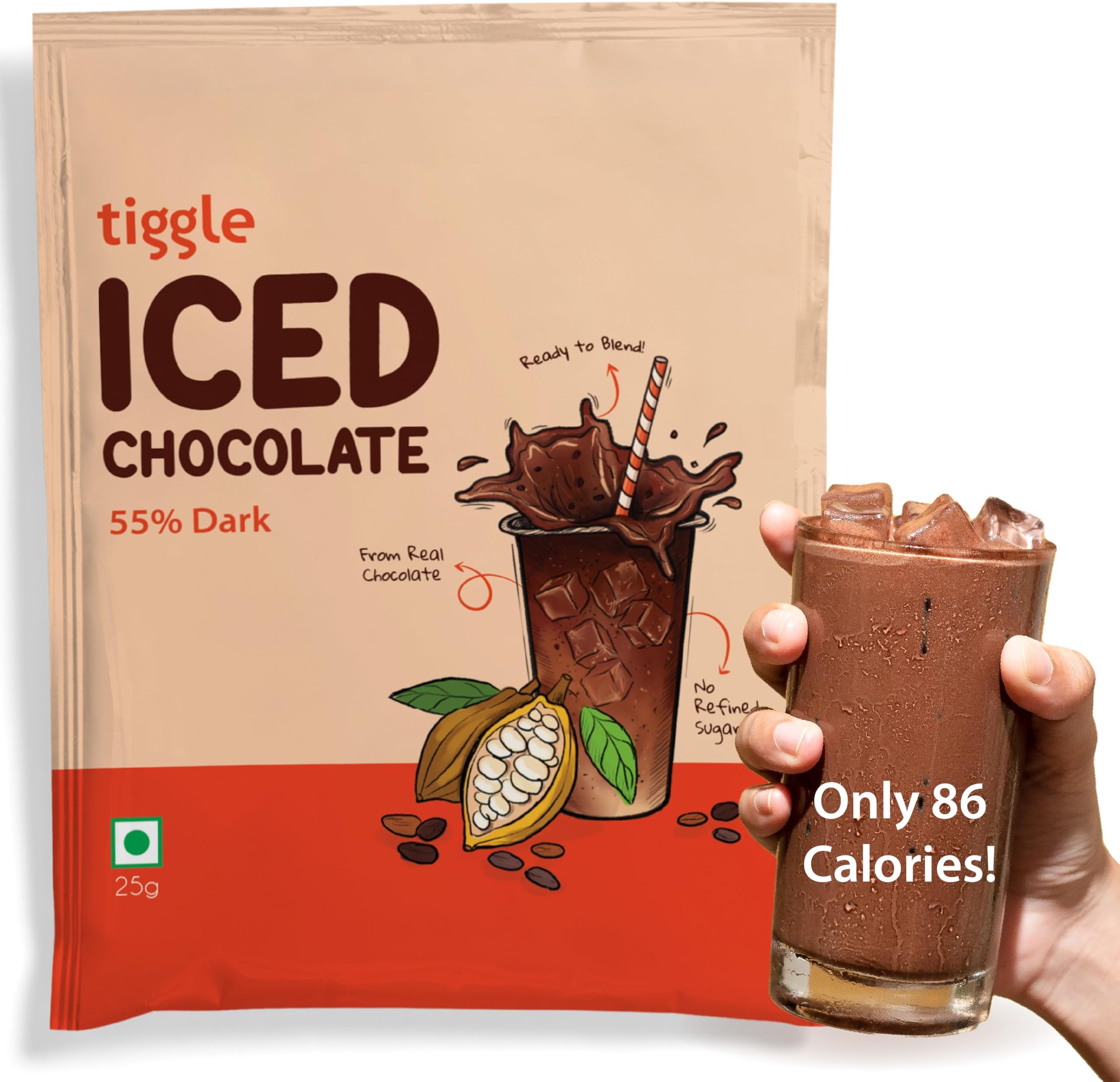- 55% Dark Iced/ Cold Chocolate Mix Summer Special - 6 Sachets | As seen on Shark Tank India | Dark Chocolate Powder for Milkshake | Chocolatey & Smooth | Ready in 10 seconds | No refined sugar | Enjoy chilled