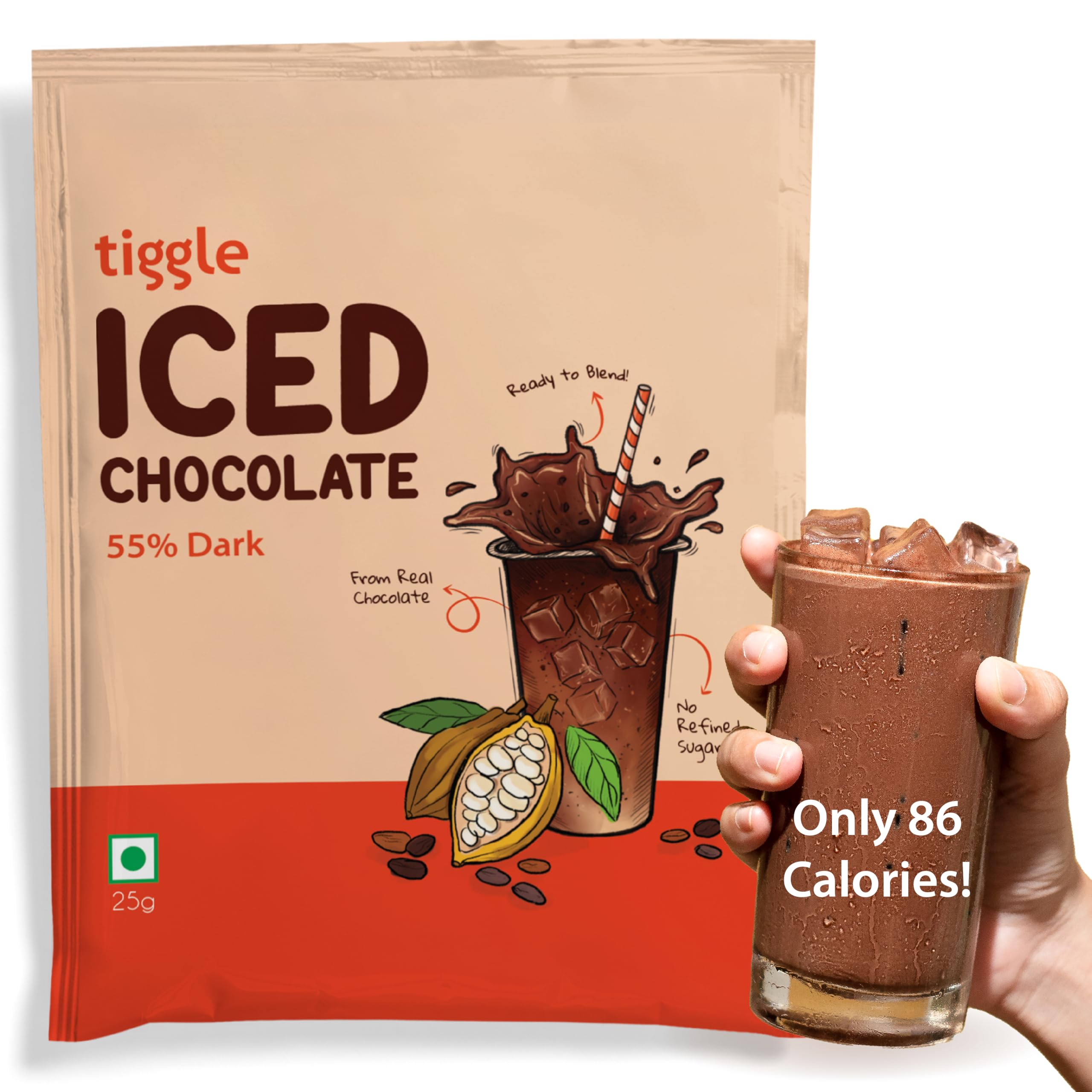 Tiggle 55% Dark Iced/ Cold Chocolate Mix Summer Special - 6 Sachets | As seen on Shark Tank India | Dark Chocolate Powder for Milkshake | Chocolatey & Smooth | Ready in 10 seconds | No refined sugar | Enjoy chilled