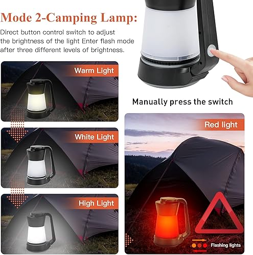 Miniatura 5 de COOZMENT Linterna portátil para campamento, luces LED alimentadas por batería, 200 lúmenes, luz multifuncional para exteriores, lámpara de mesa de