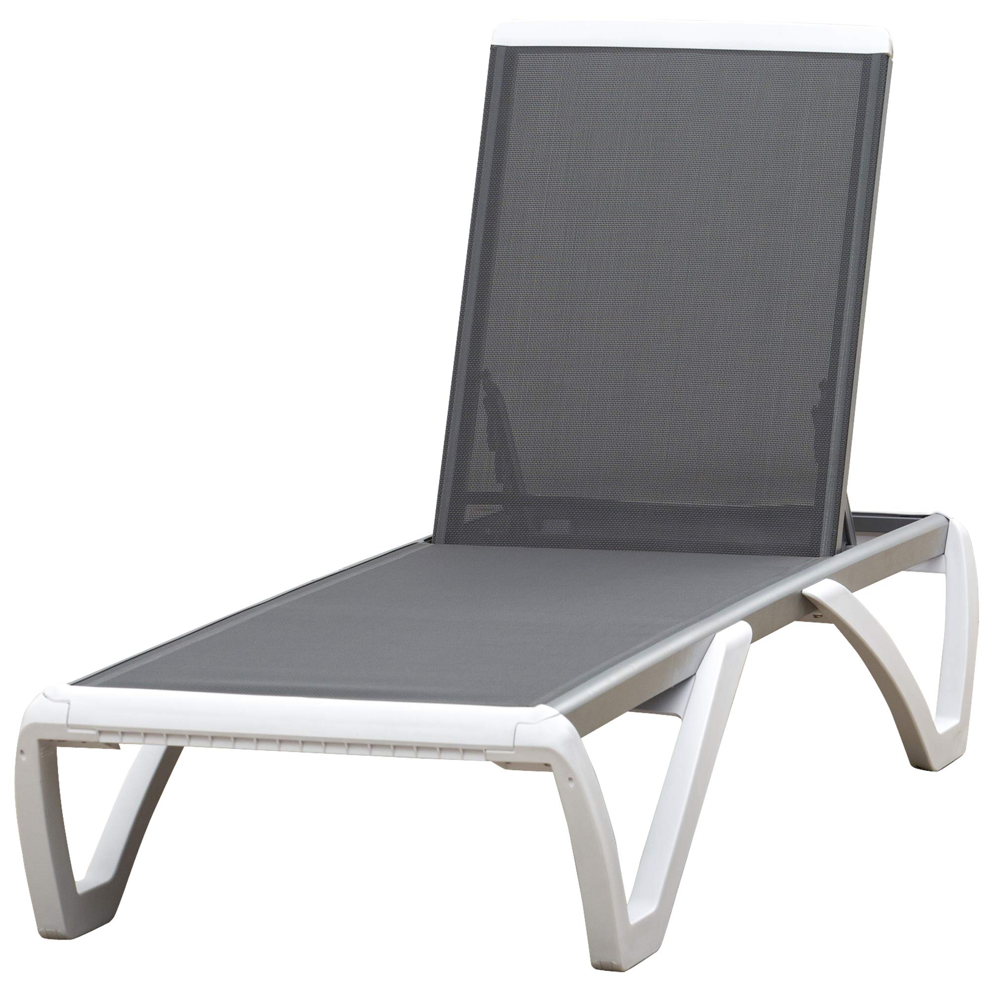 Outsunny Tumbona Reclinable de Jardín de Aluminio con Ruedas y Respaldo Ajustable en 5 Niveles Sillón Relax para Terraza Balcón Piscina 170x67,5x95 cm Gris Blanco