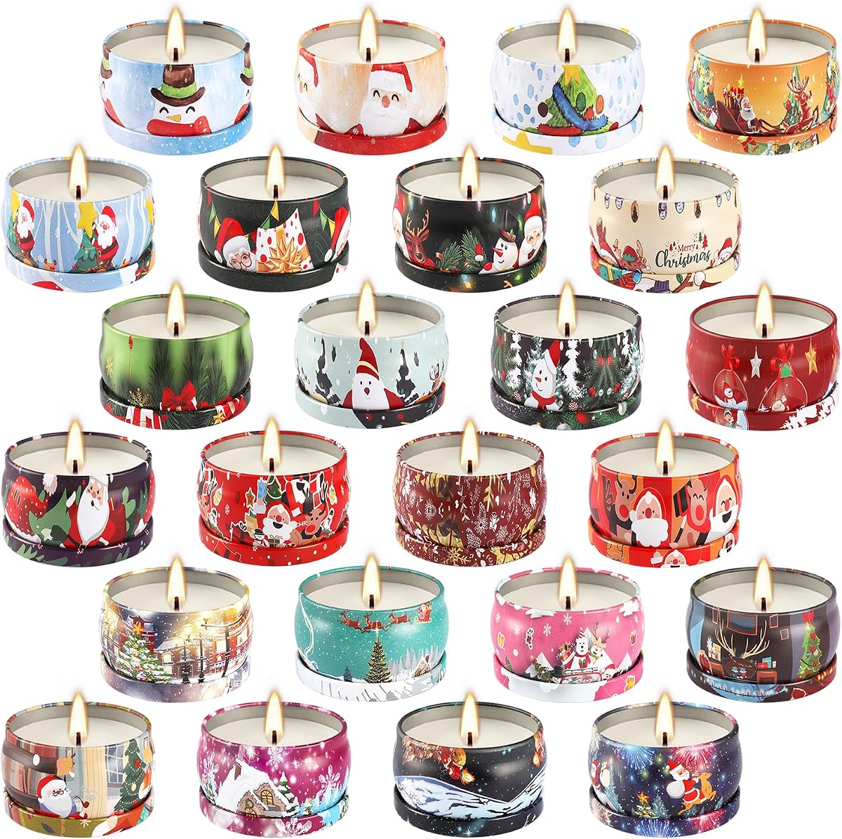 Set de 24 latas de velas perfumadas navideñas - Velas de aromaterapia festiva de cera de soja 2,5 oz - Tiempo de combustión sin humo de larga duración para regalos de Navidad y Adviento Decoración y regalos navideños.