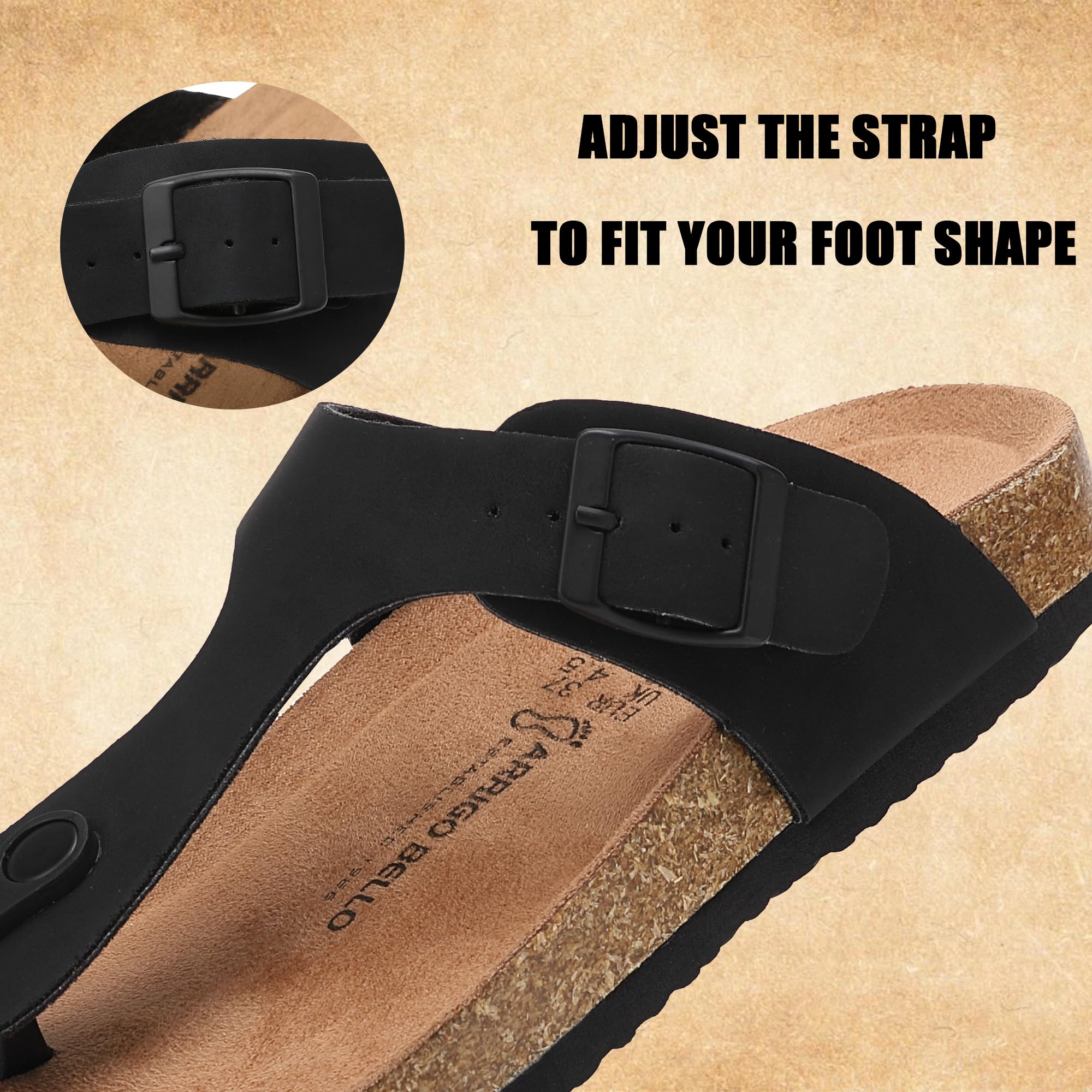 ARRIGO BELLO Tongs pour Homme Femme Cuir et Liège Sandales d'Été avec Orthèse de Soutien Sandales Plage Loisir Antidérapant Été Confortable Chaussons EU 36-46