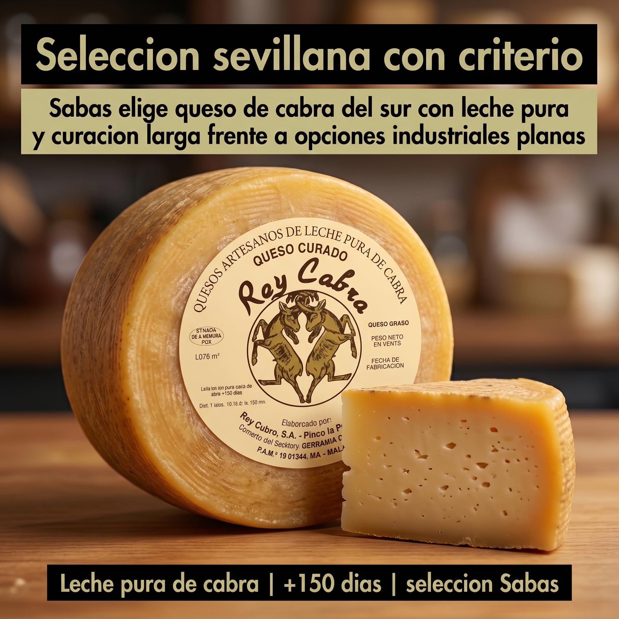 Queso Curado de Cabra Pieza Entera 2 kg Maduracion 150 Dias Sabor Intenso | Leche pura artesano Serrania Ronda Malaga punto picante mantecoso tabla aperitivo maridaje vino tinto regalo gourmet