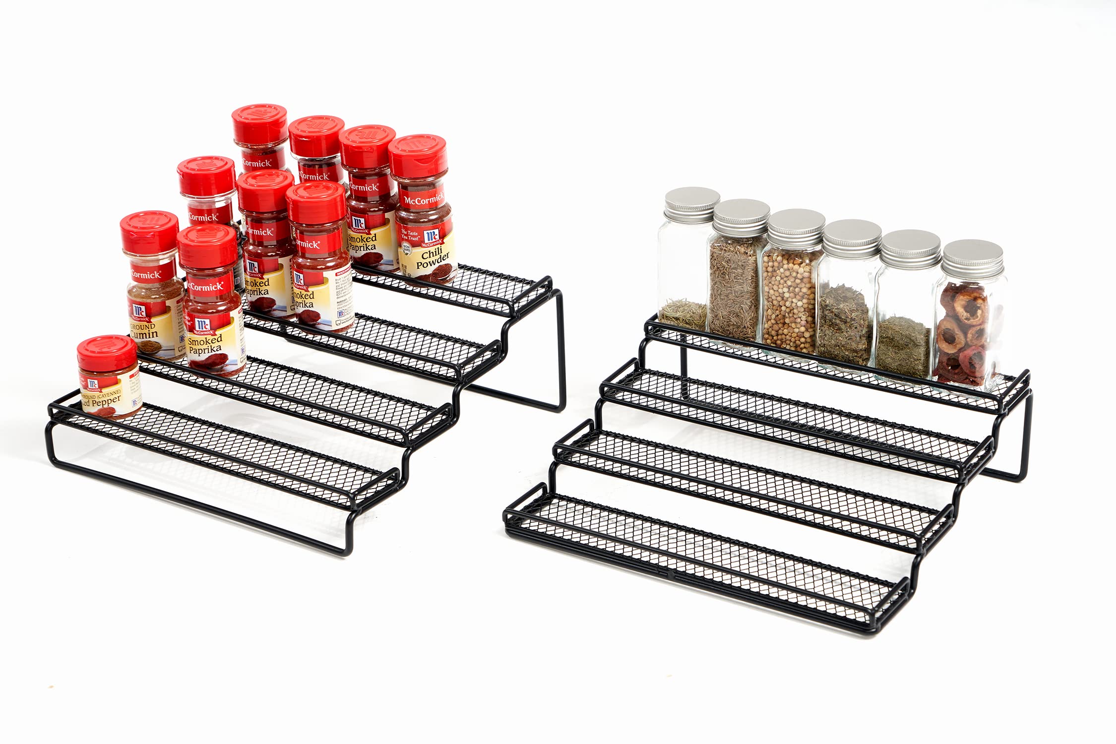 GONGSHI Spice Rack Organizer for Cabinet, Pantry and Countertop, 4 Tier Expandable Seasoning Shelf, Black