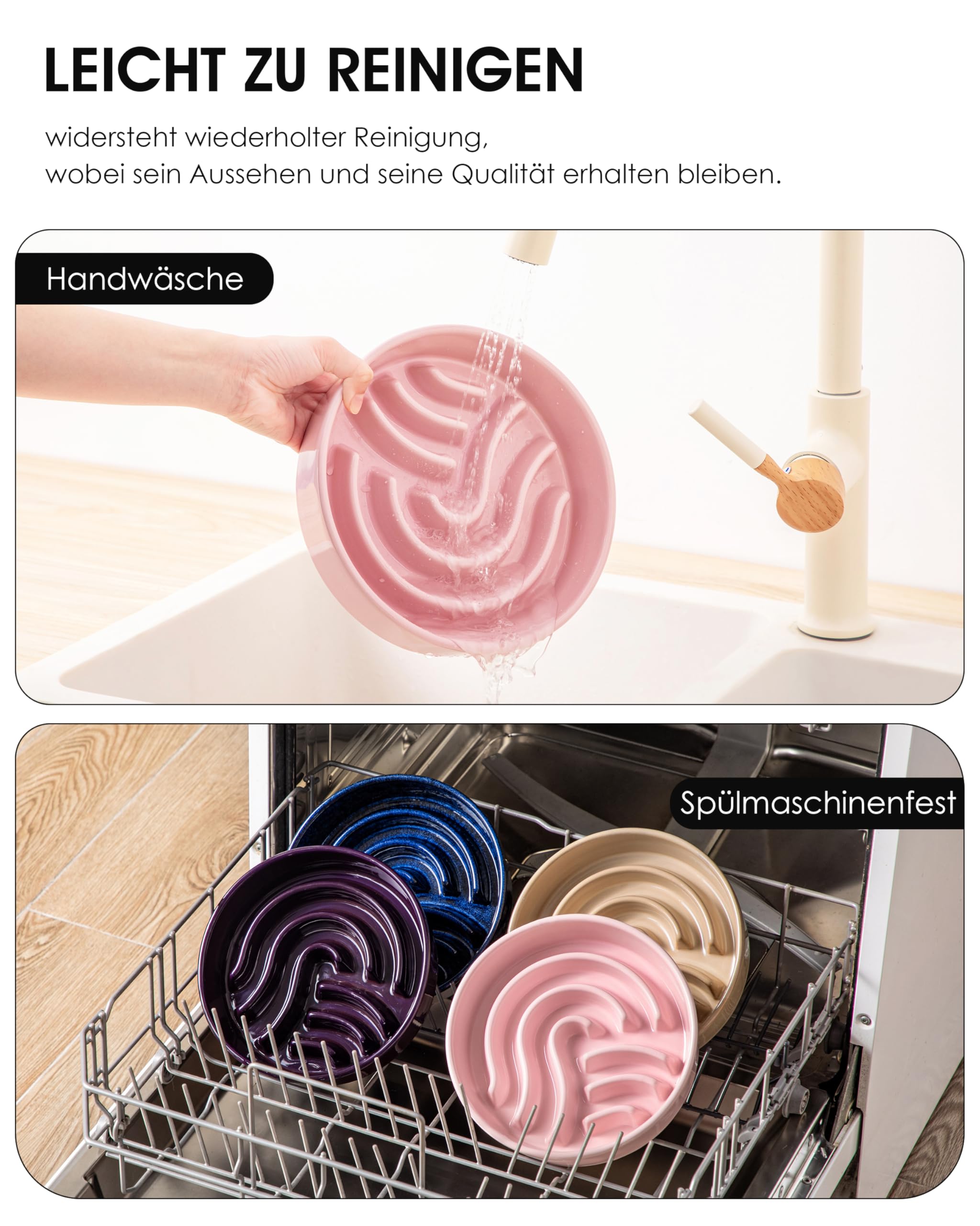 vancasso Hundenapf, 960ml Hundenapf aus Keramik, Anti Schling Napf Hund für Kleine und Mittelgroße Hunde, Futternapf Hund Rutschfestem Design, Rosa