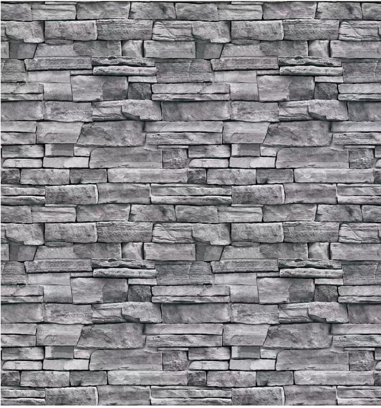 Grey Brick Wallpaper Peel and Stick 17.7"x 590" Faux 3D Waterproof Self Adhesive Stone Wallpaper for Bathroom, Bedroom, Kitchen, Living Room