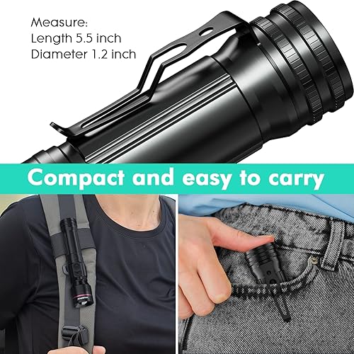 Miniatura 5 de WdtPro Paquete de 2 linternas recargables, mini luces LED brillantes de bolsillo con clip, zoomable, interruptor doble, 5 modos, linterna