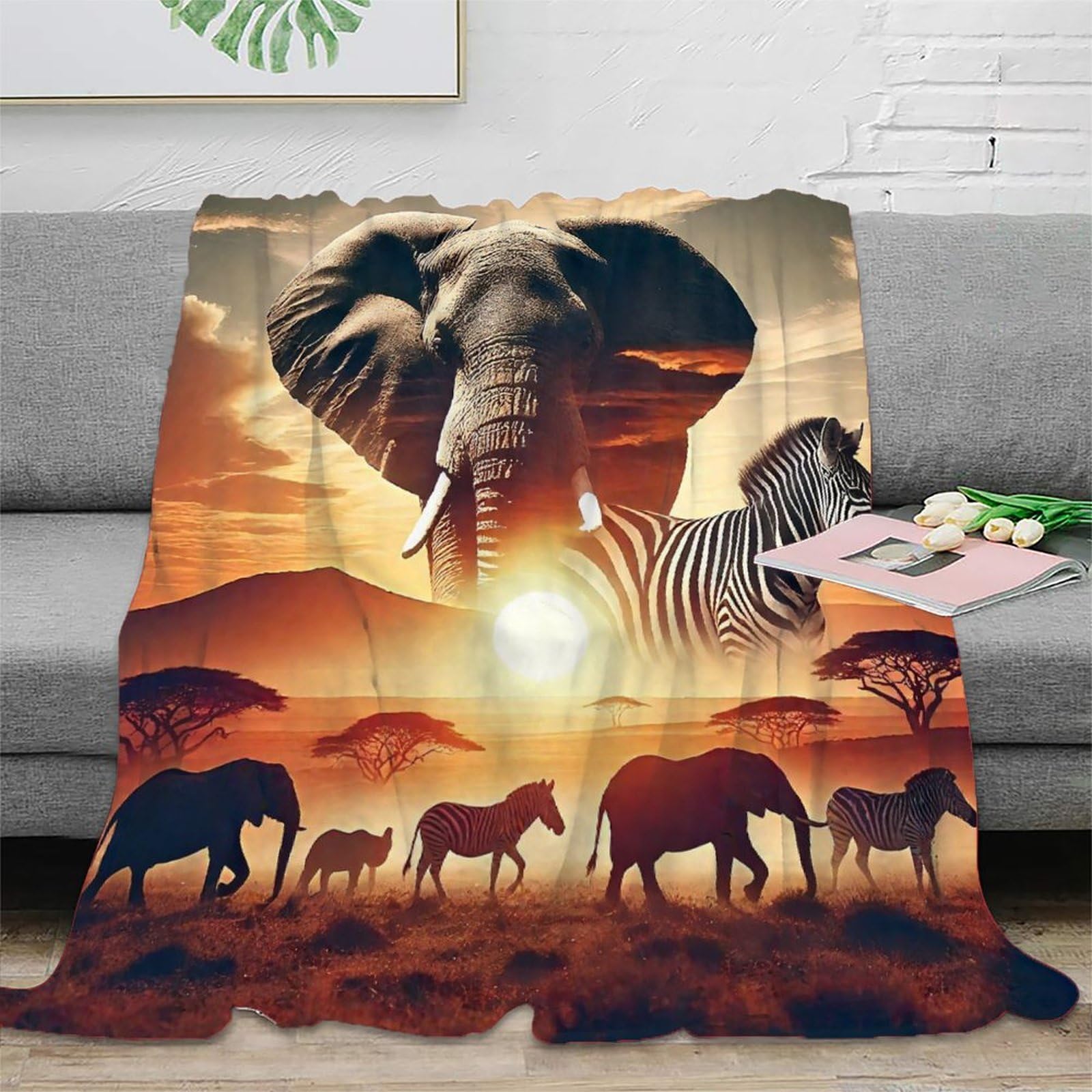 Couverture éléphant 3D en peluche microfibre pour lit adulte 180x200cm