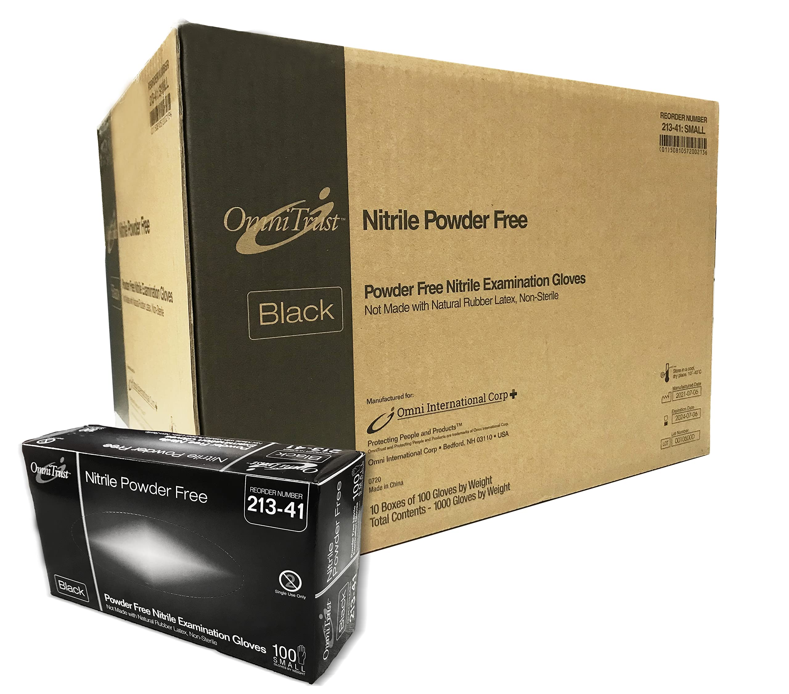 OmniTrust Black Nitrile Examination Gloves, Size Small, Case of 1000 pcs, (213-41)
