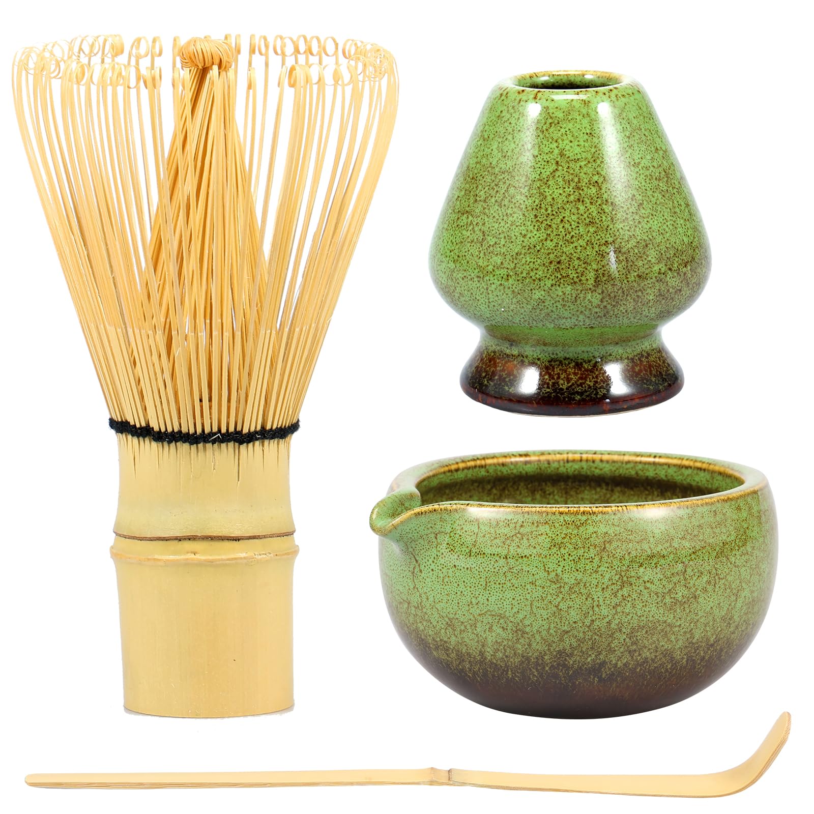 WhSunVo Matcha Whisk Set Sturdy Bamboo Wood Stirrer Extra Thick Matcha Bowl with Spout Easy to Pour Convenient Storage Easy to Carry Tea Brush Set for DIY(green)