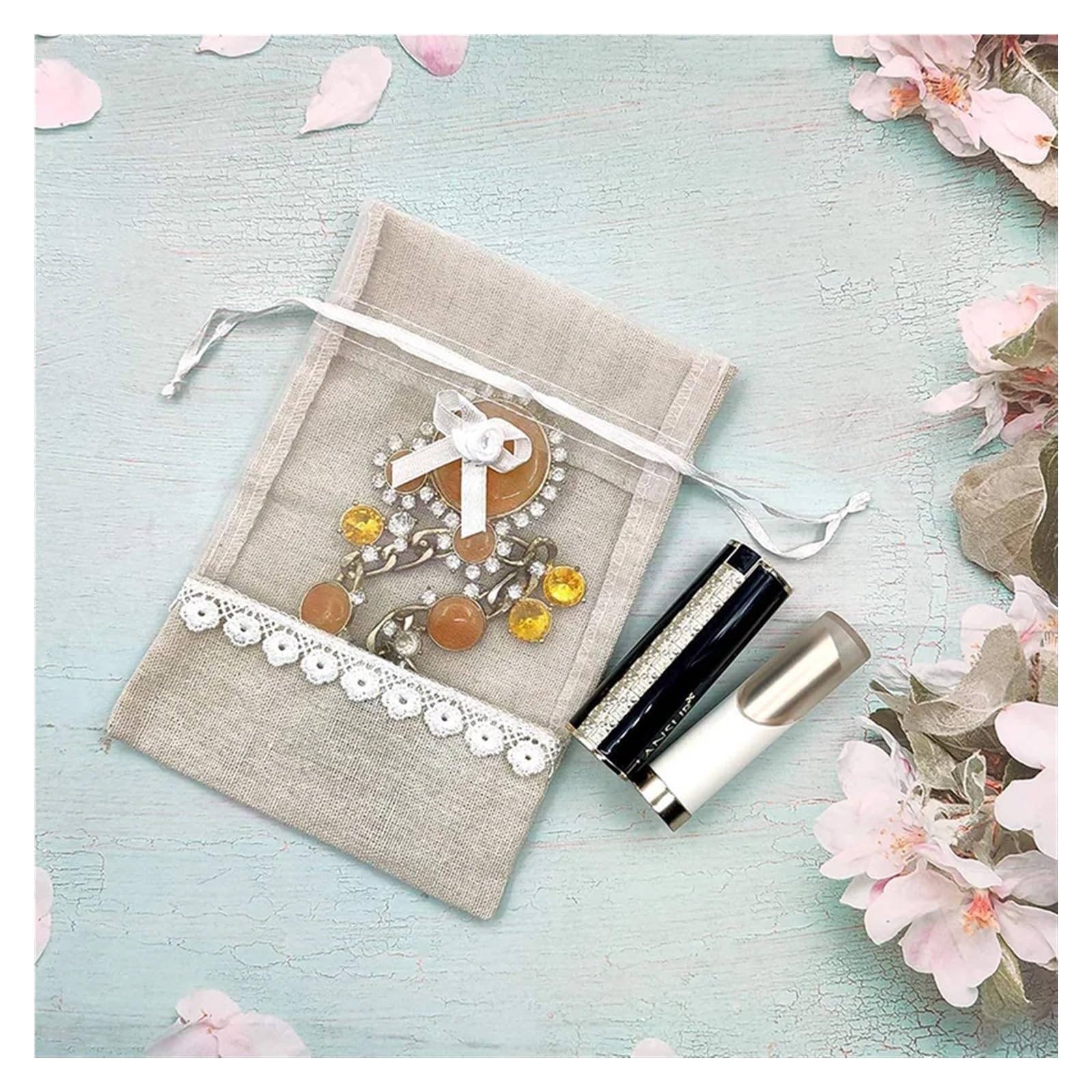 Sacs en toile de Jute à cordon décorés avec nœud en dentelle, sacs cadeaux en Organza de Jute for fête et mariage, 5 pièces, 10 pièces, 20 pièces(20pcs,10x15cm)