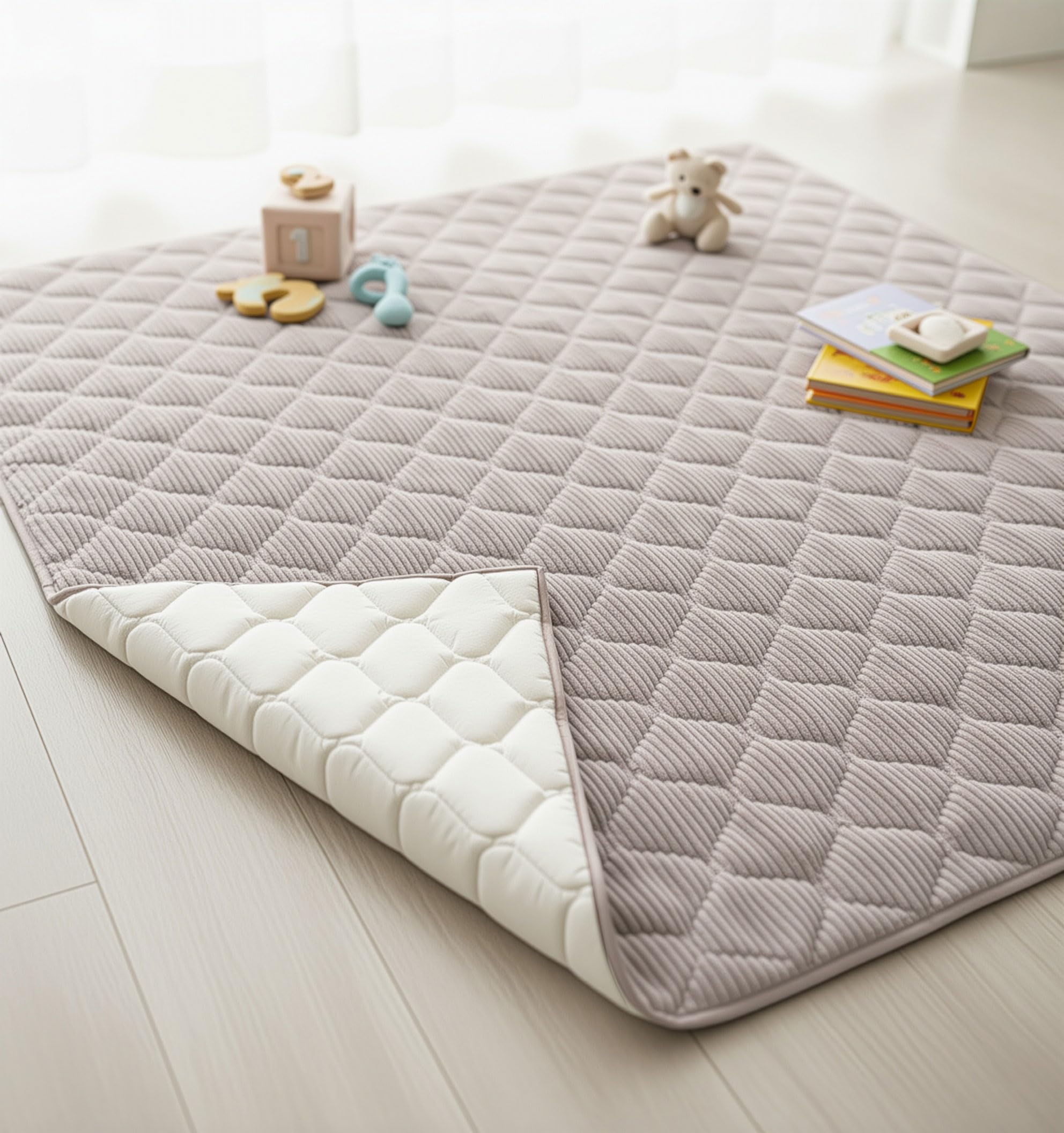 Sanosoft® Soft-Cord Krabbeldecke - rutsch- & wasserfest - Öko Tex & Made in Germany (Natur/Creme, 130x150cm)