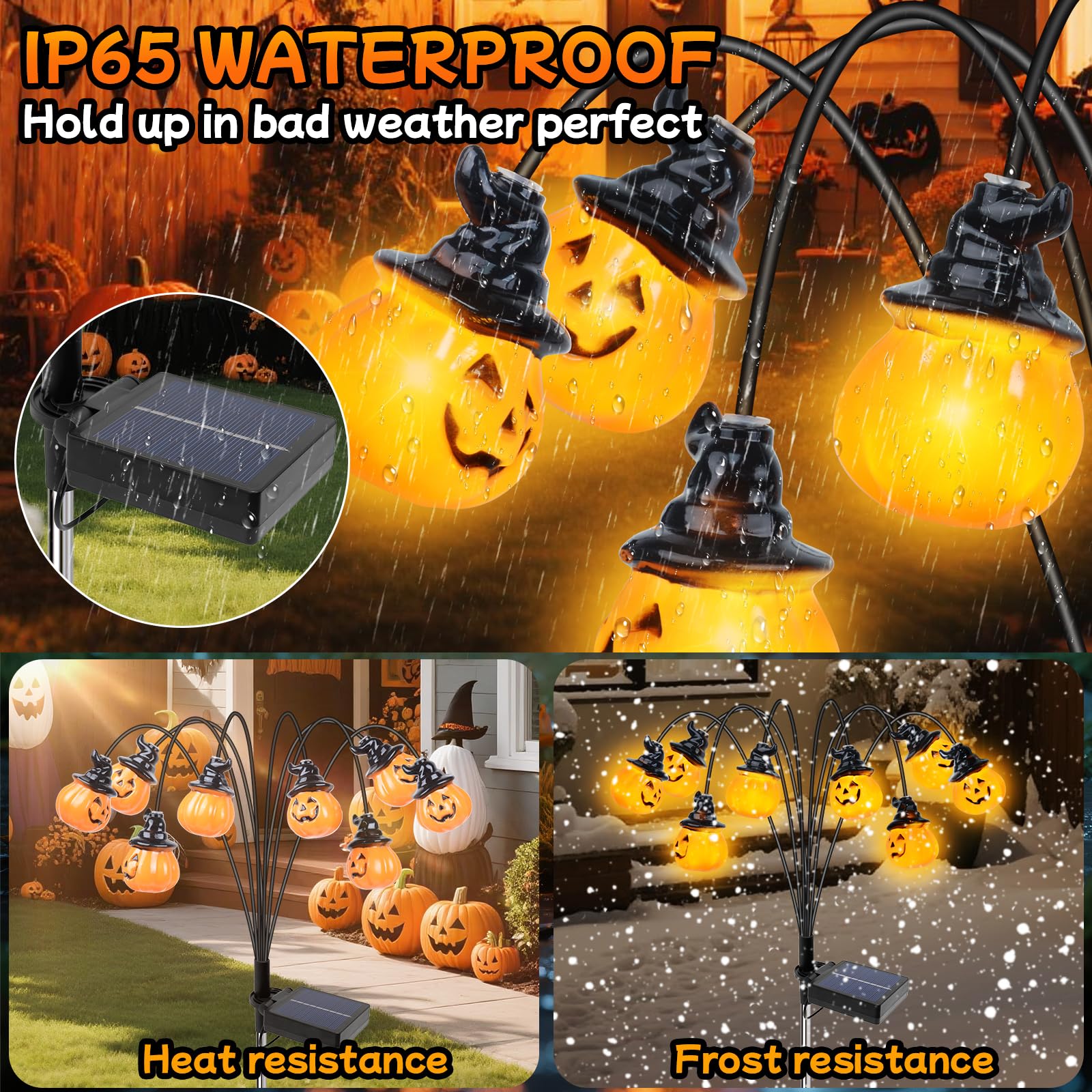 Lampes Solaires Citrouille Halloween 2 Pièces - éclairage Extérieur LED, étanche IP65, Auto-allumage, Décor Jardin Terrasse