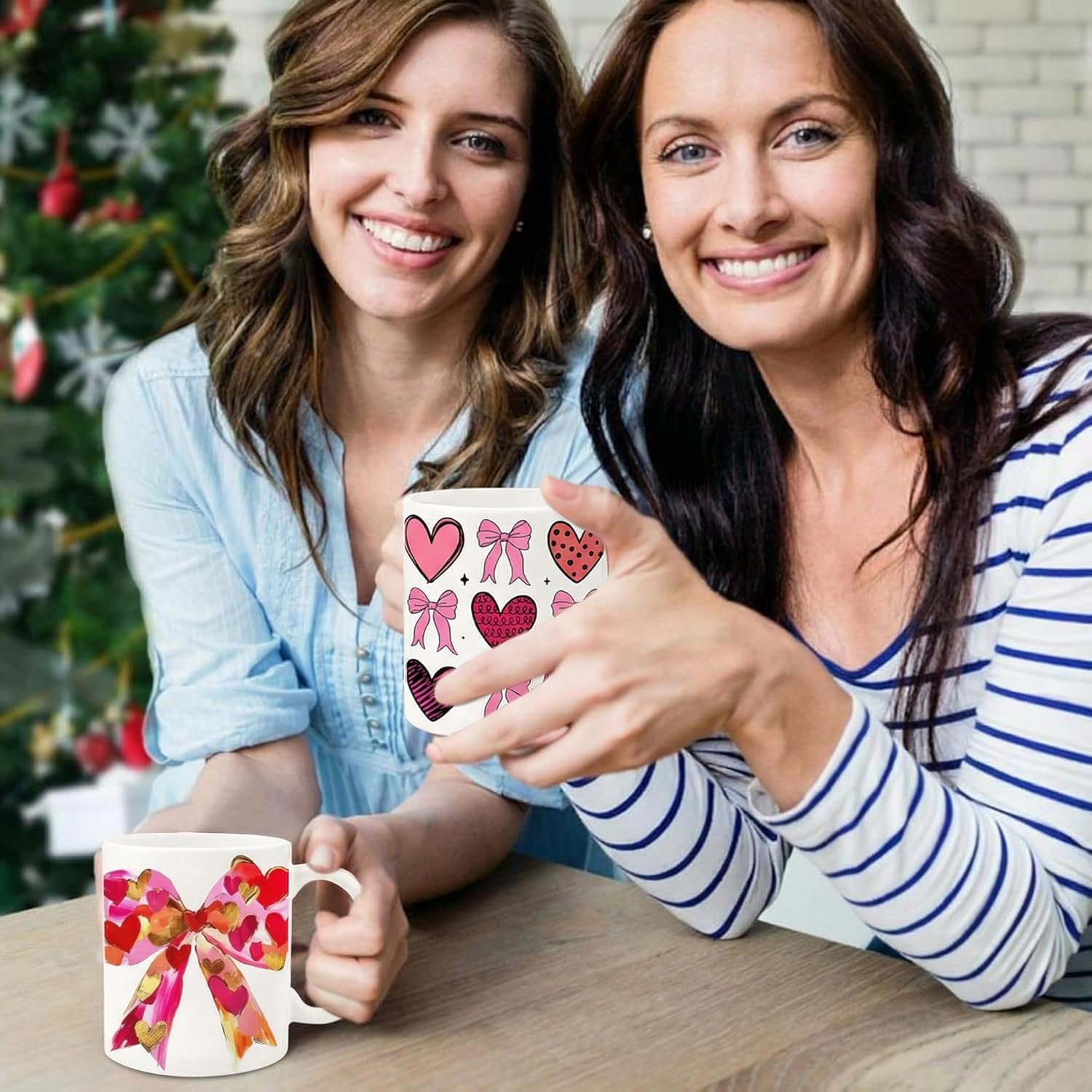 Yungyan 4 Pcs Valentine's Day Coffee Mugs 12 oz Ceramic Mugs Hearts Gnome Cup Bow Ribbon Mug Gifts for Women Anniversary Wedding Table Centerpieces Birthday Party Supplies