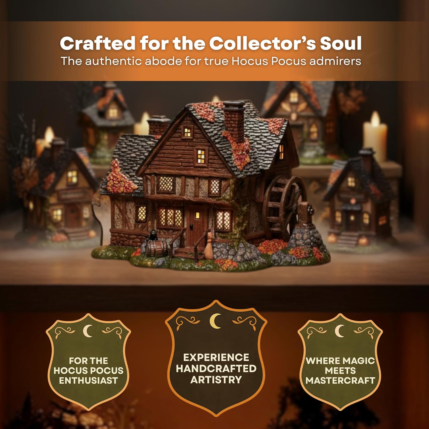 Department 56 Hocus Pocus Sanderson Sisters’ Cottage – Hand-Painted Lighted Ceramic House with 120V Cord & Bulb, from the Official Village Collection