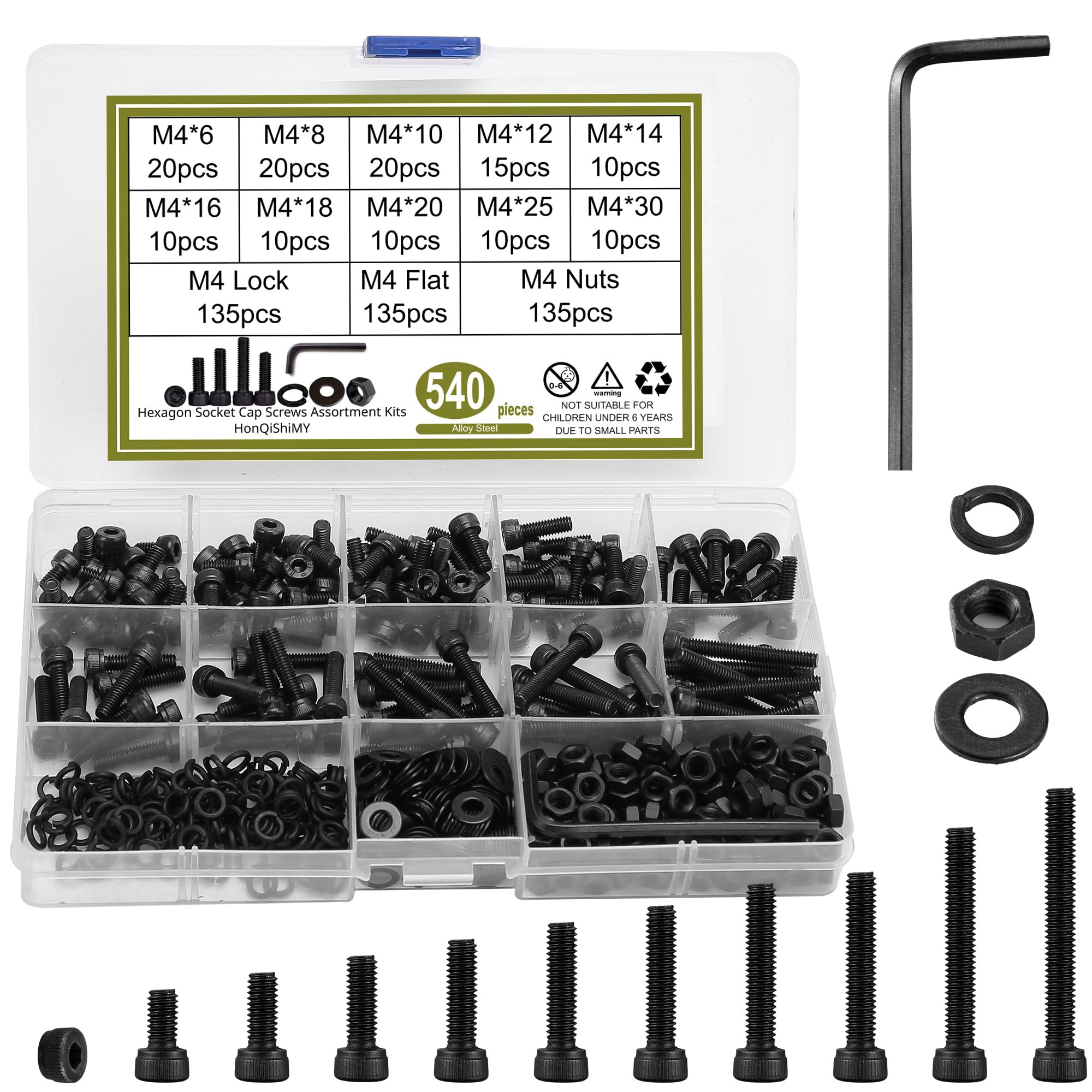 Tornillos M5 Juego De Tornillos Hexagonales De Cabeza Plana, 540 Piezas, | Cuotas Juego De Tuercas Y Tornillos