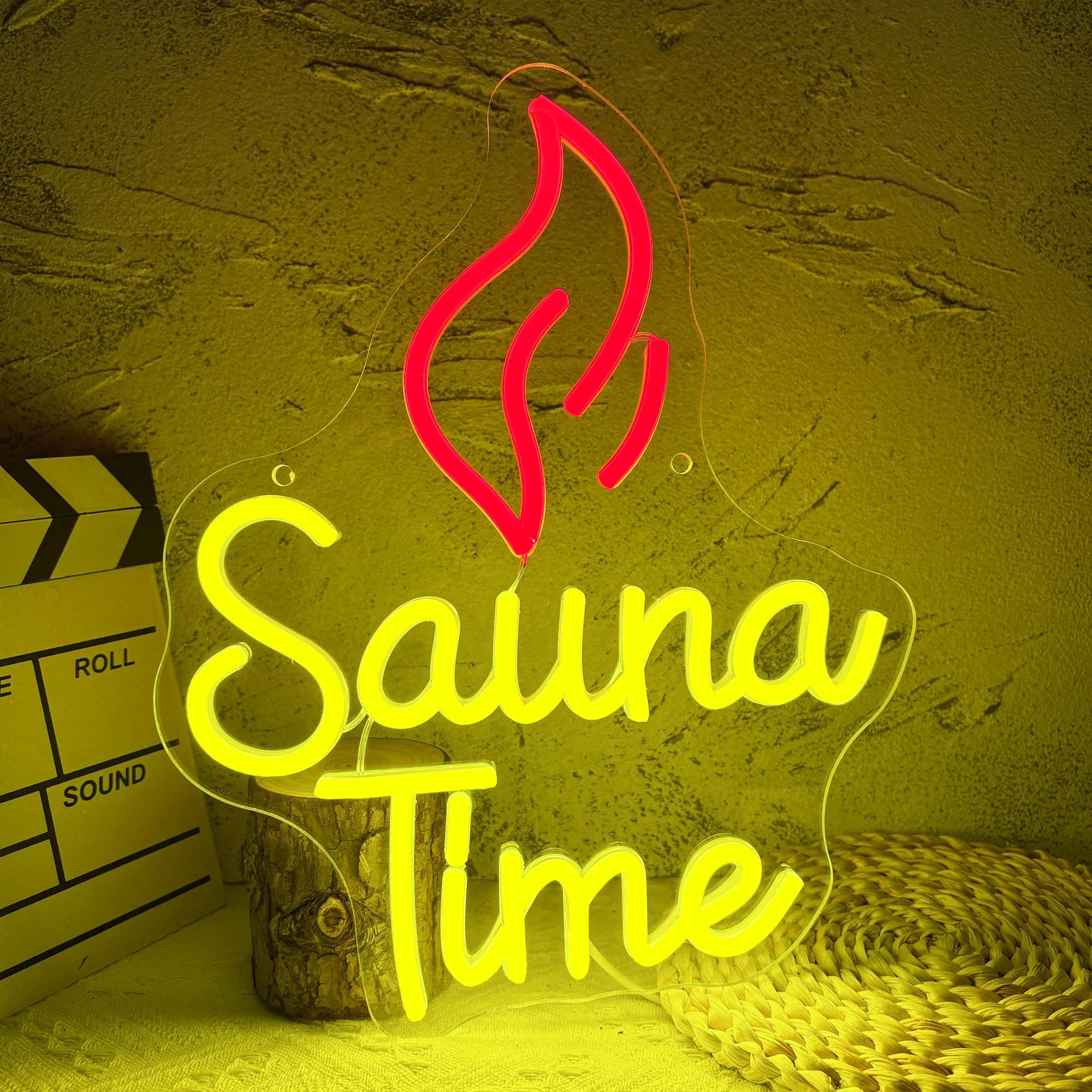 Insegna al neon con tempo sauna, luce al neon a LED per spa e benessere, dimmerabile, alimentata tramite USB, per palestra, benessere, sala relax, insegna per la cura di sé (32 x 26 cm)