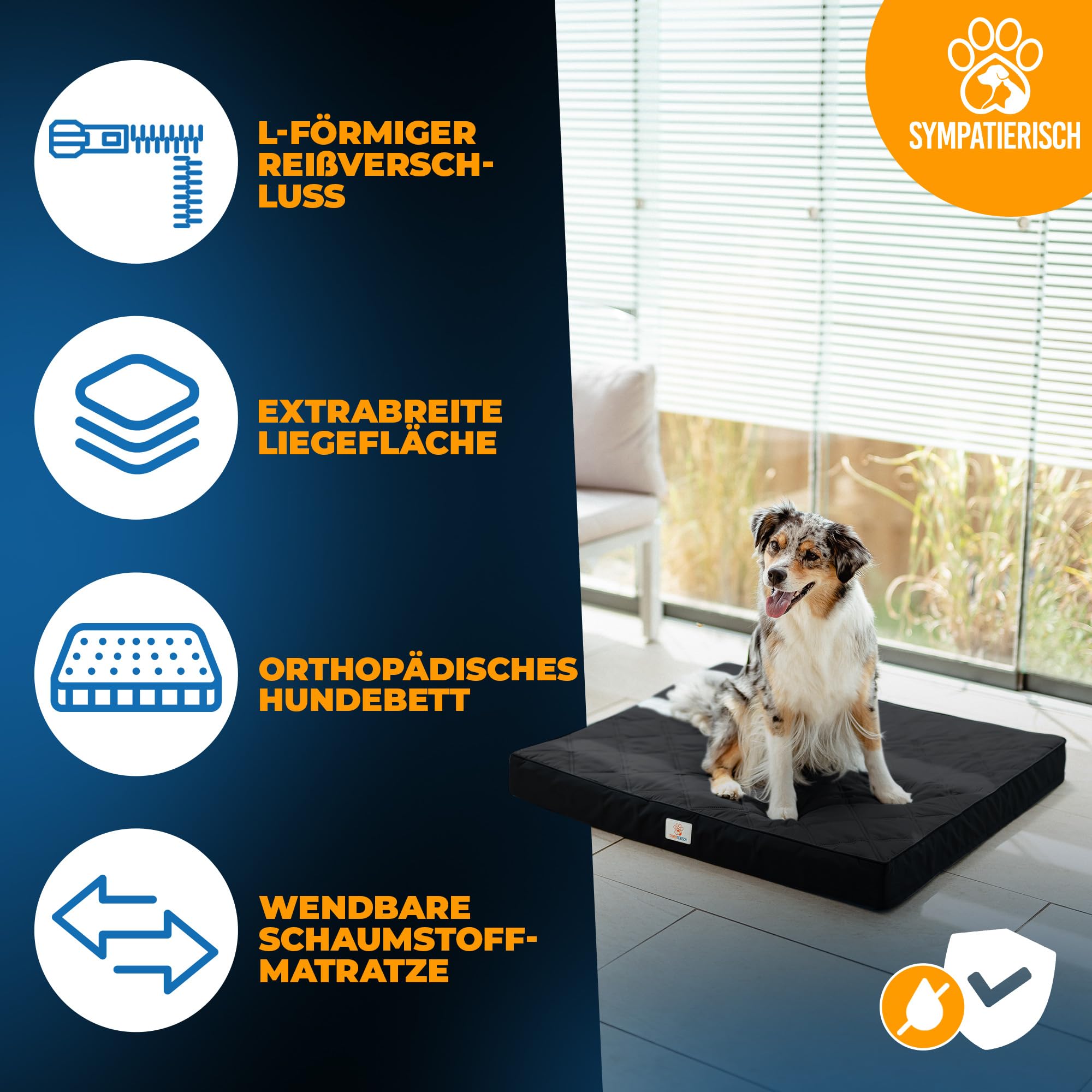 Lit orthopédique pour chien imperméable - Le nouveau tapis préféré de votre nez en fourrure - Coussin antidérapant pour chien - Panier pour chien - Housse lavable - Pour petits à grands chiens - 90 x