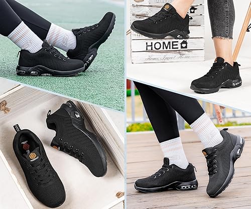 Miniatura 4 de FENLERN - Zapatos con punta de acero para mujer, tenis de seguridad ligeros con amortiguación de aire, zapatos de trabajo resistentes, fáciles