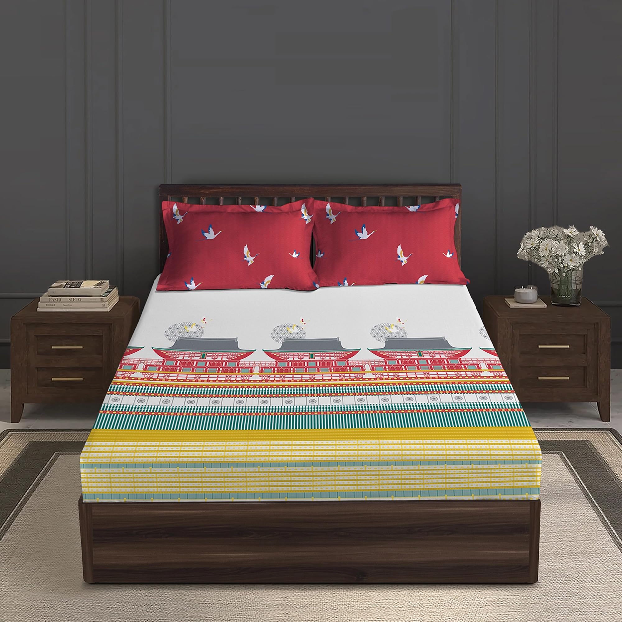MYTRIDENT Gates Around The Globe Bedsheet for Double Bed, King Size (274 cm x 274 cm), 180 TC, 100% Cotton, Torii-picture-21