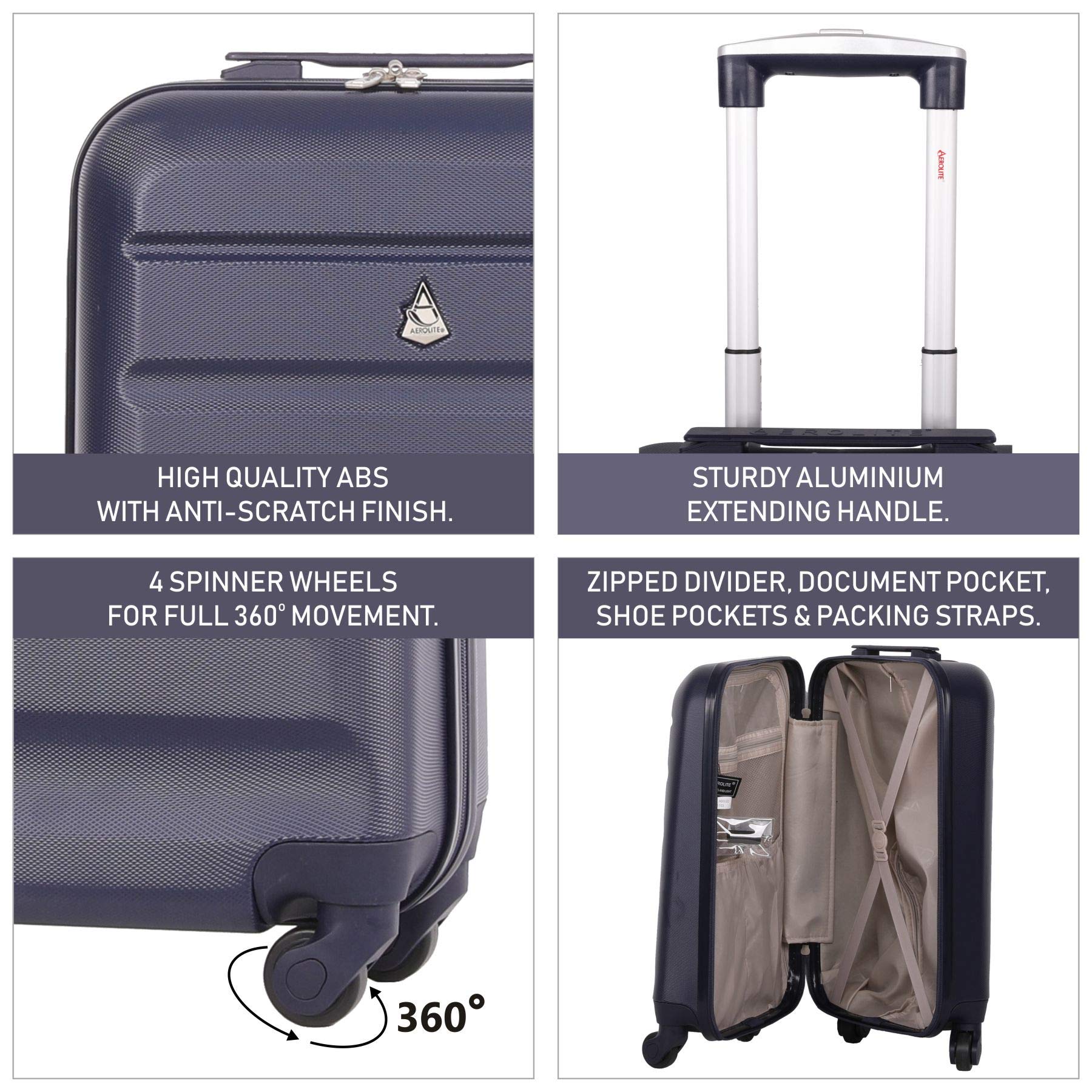 Lightweight 55cm Hard Shell 4 Wheel Travel Carry On Hand Cabin Luggage