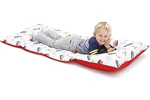 Disney Cars Padded Toddler Easy Fold Nap Mat With Attached Pillow Case, Navy and Red