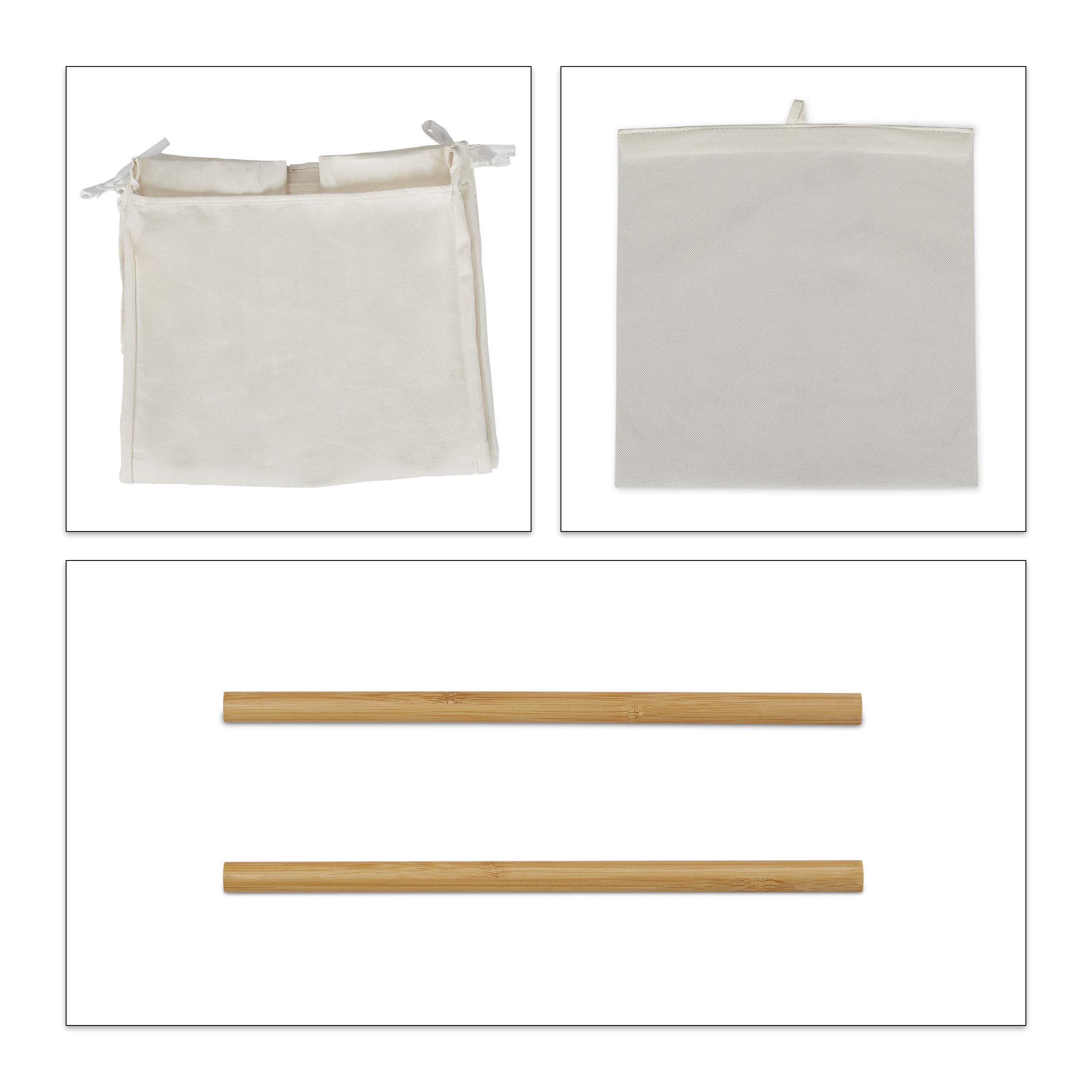 Relaxdays Mobiletto da Bagno con Portabiancheria, 3 Ripiani, Sacco Biancheria Estraibile, HxLxP: 65x68x33 cm, Naturale