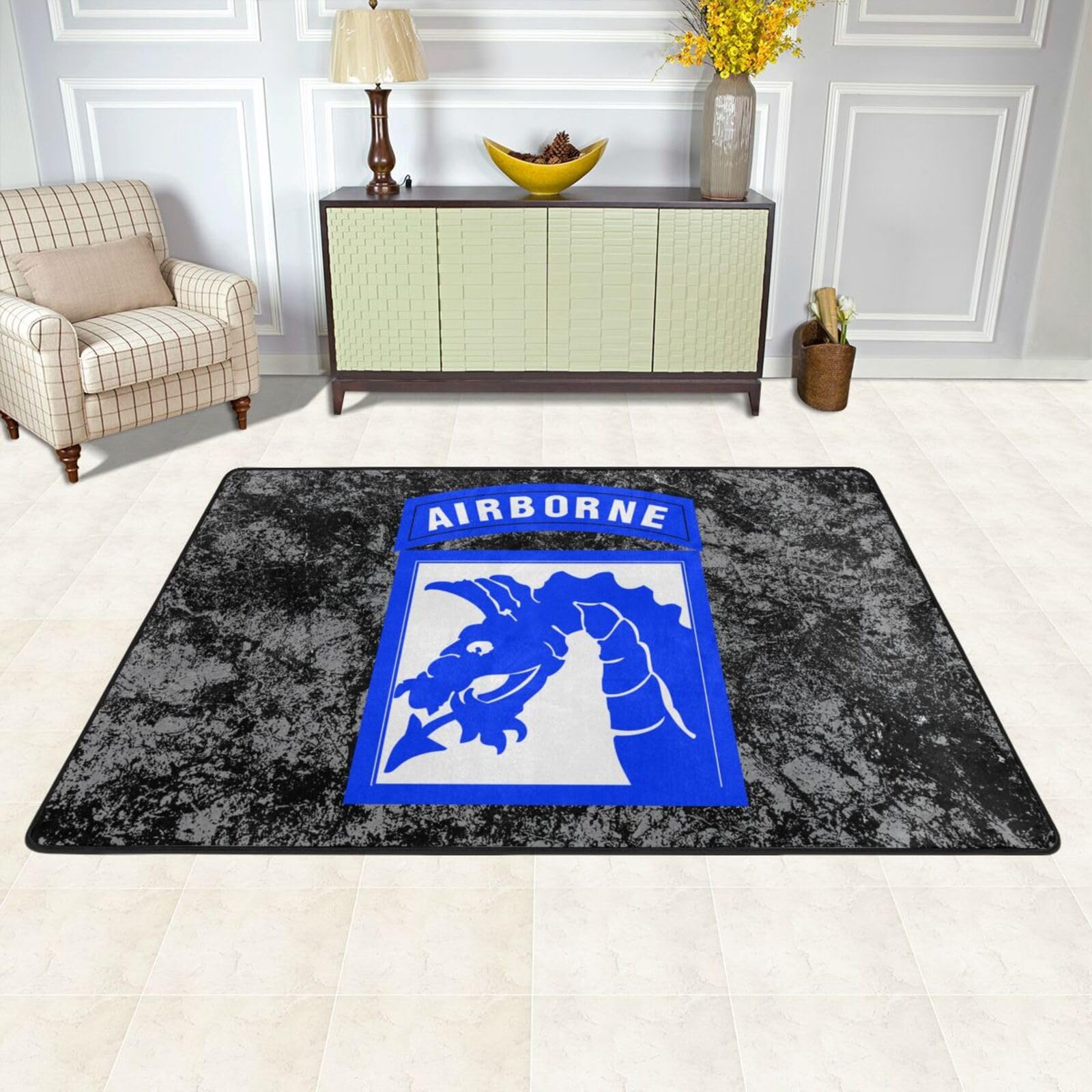 AMZCVGF 18th Airborne Corps Area Rug for Living Room Bedroom - Soft Non-Slip Low Pile Washable Floor Mat, Perfect for Kitchen, Dining Room, Nursery,