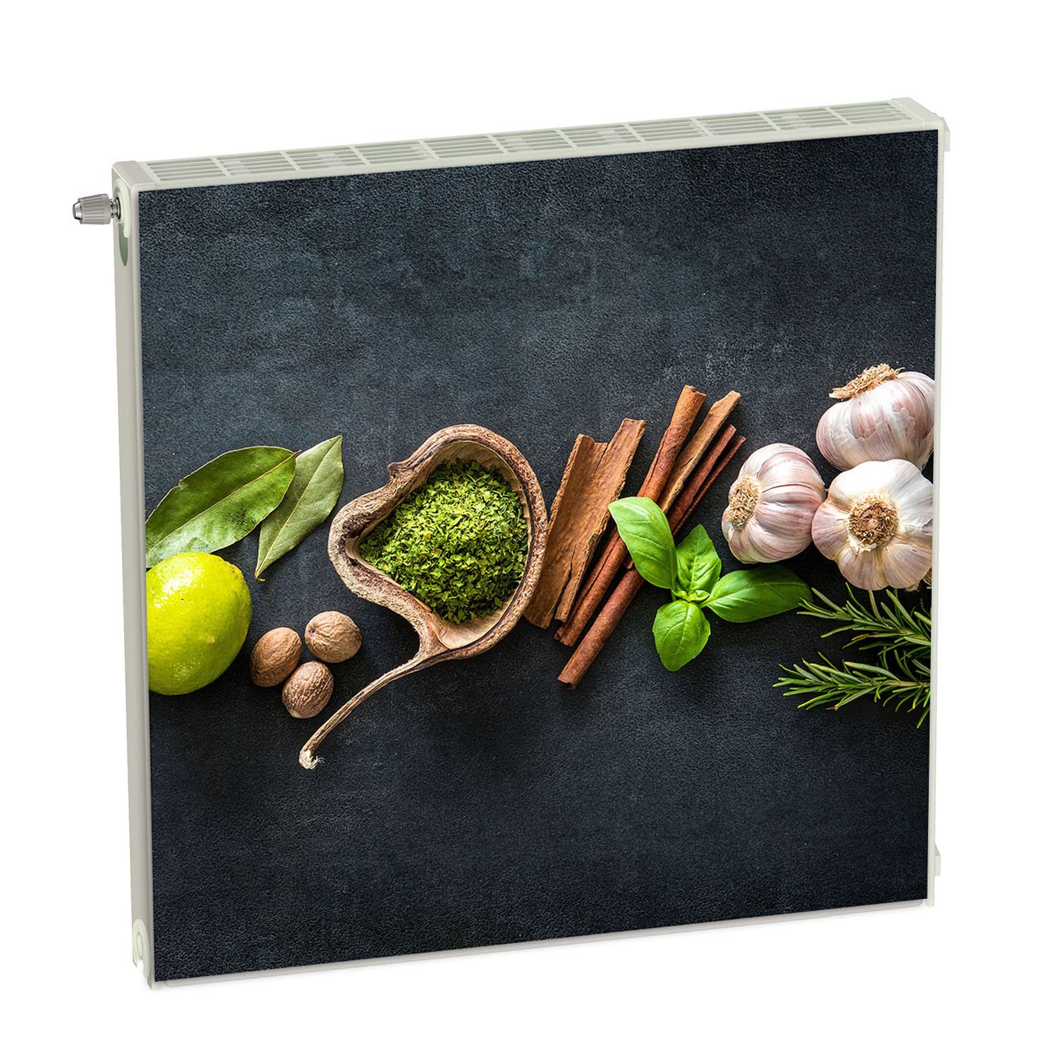 Magnet Heizkörperverkleidung Heizkörperabdeckung Grau Gewürze 60x60 cm Heizung Abdeckung Verkleidung Magnetische Abdeckmatte Kühlschrank aus Einem Flexiblen Magneten Digitaler Aufdruck