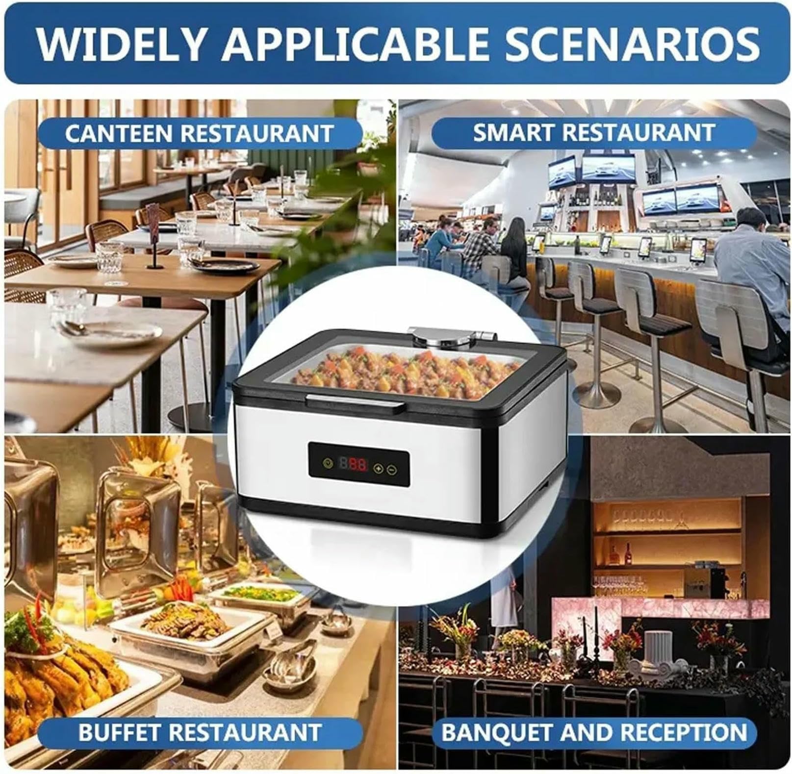 Bandeja Isotérmica Comercial para Alimentos, Placa Calentadora Eléctrica De Acero Inoxidable De 9 litros con Vidrio Templado Y Ventana De Visualización, Calentador Hidráulico .Single Grid