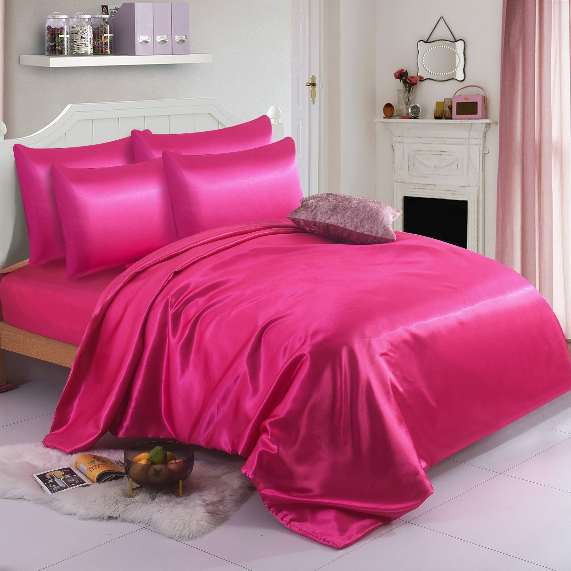 ZIMEL HOMES 6 piece-Satin sheets Soft bedding shiny silky bedding sets - duvet cover, Fitted sheet set, 4 pillow cases, complete bed sheet set — image 1
