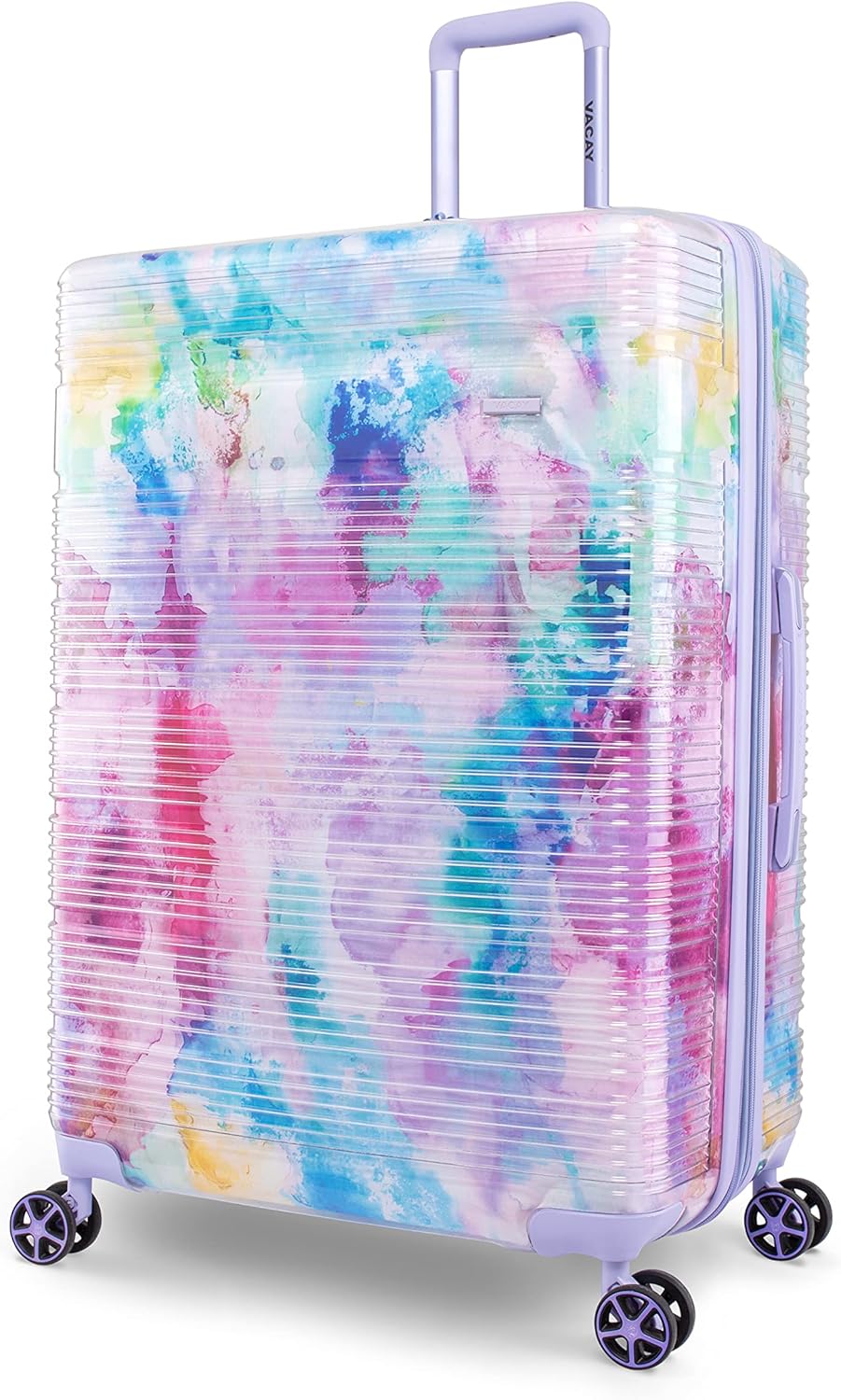 review Vacay Spotlight Clear Collections Hard Suitcase Set, 1 - 28” Checked Luggage + 1 - 20” Carry On Luggage, Airline Approved with Spinner Wheels, 2” Expandable, Bouquet Watercolor Print