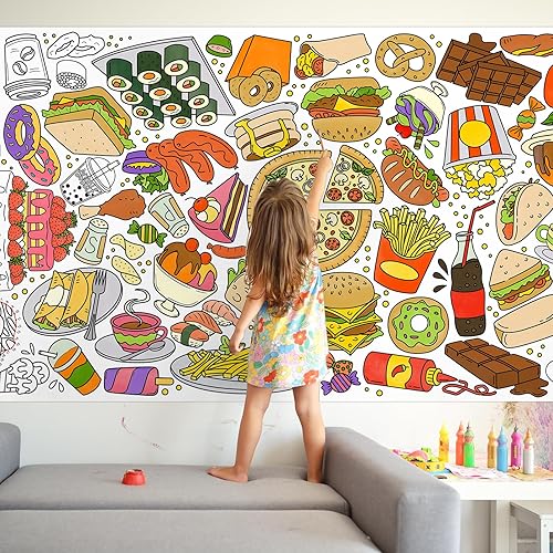 Miniatura 4 de Gatherfun Póster gigante para colorear para niños, 31.5 x 72 pulgadas, divertida actividad temática de comida para aula, cumpleaños y eventos,