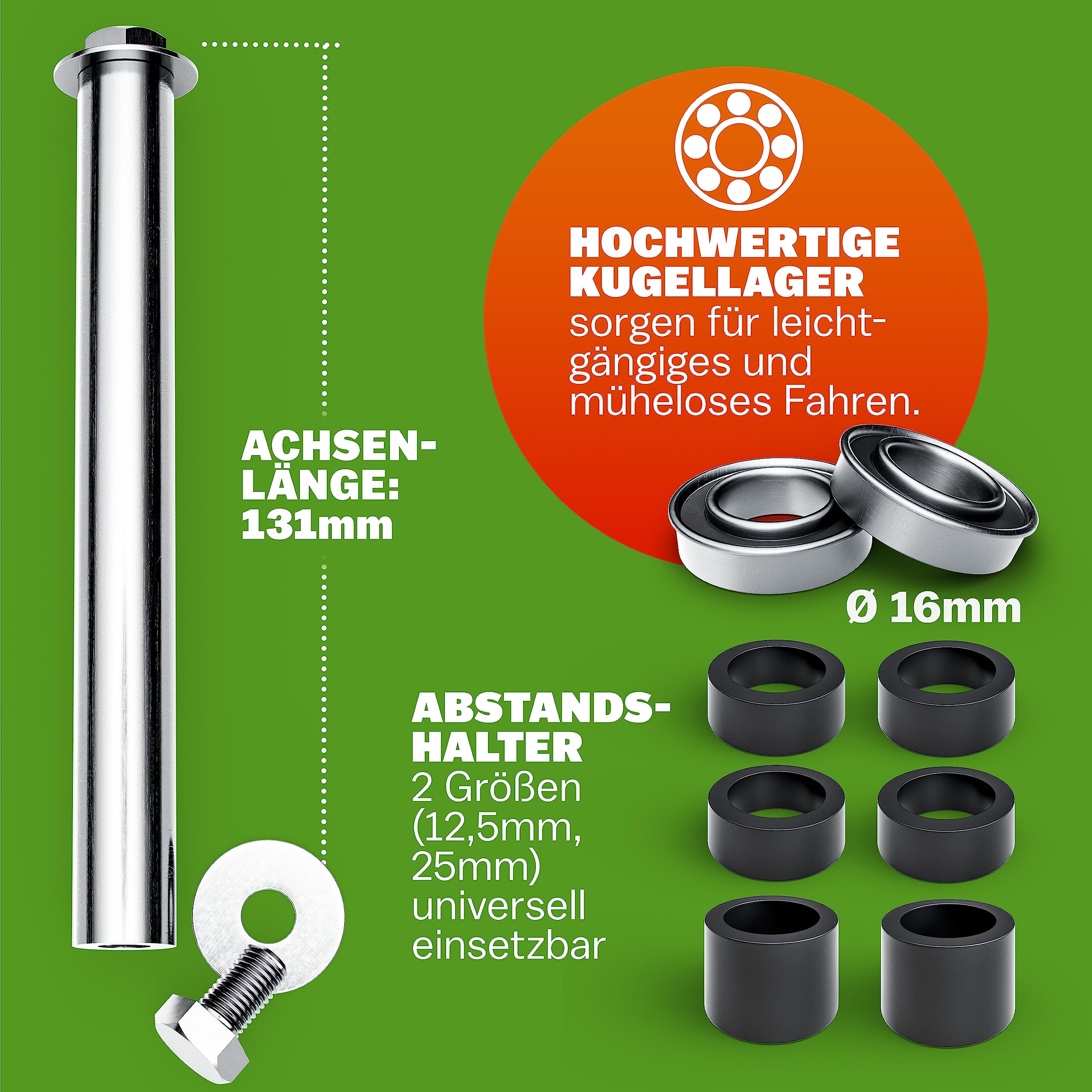 GARDEBRUK Schubkarrenrad PU Vollgummi pannensicher 4.80/4.00-8 ?390mm Stahlfelge 200kg Achse Diamantprofil Reifen Vollgummireifen Ersatzrad Schwarz