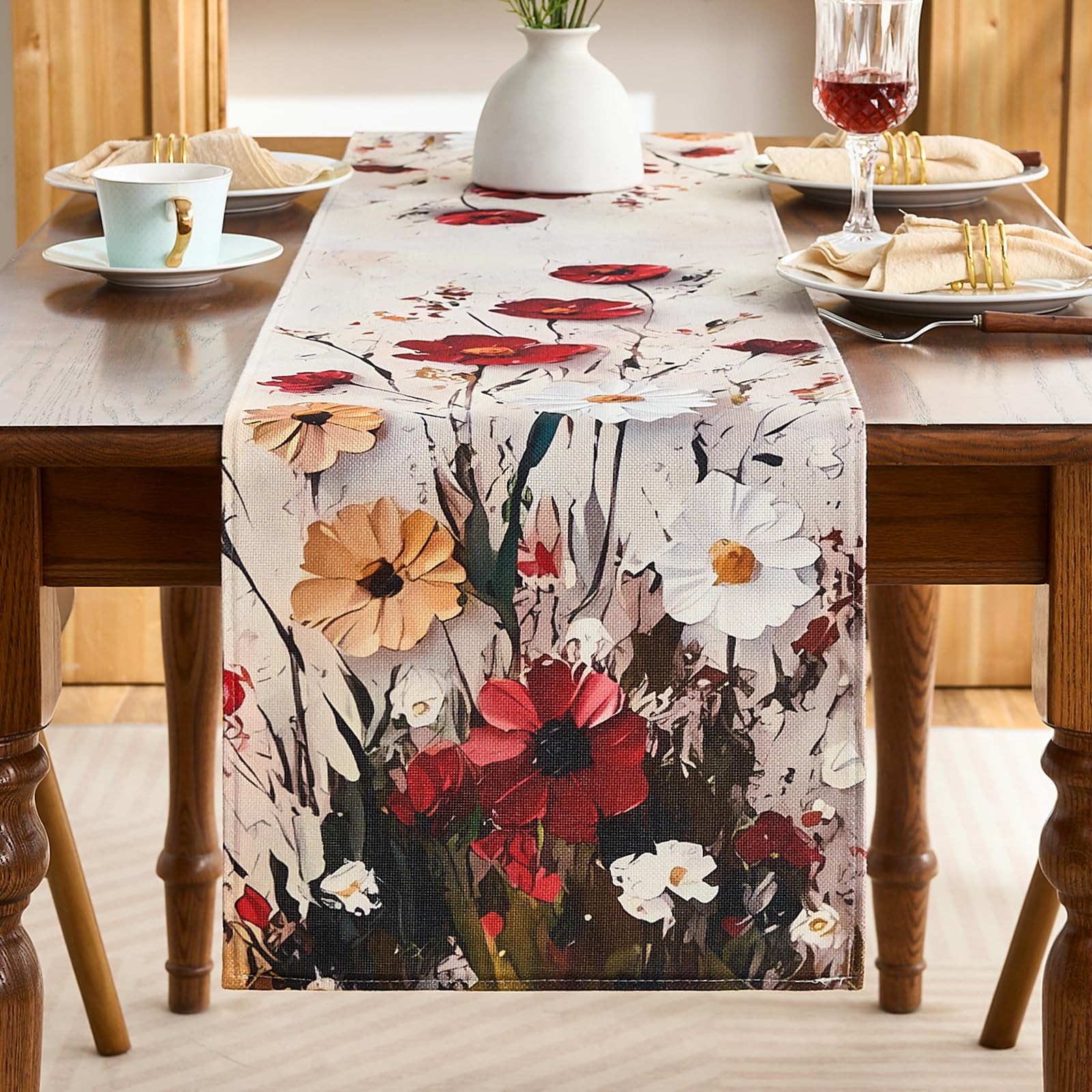 Runner Da Tavola Floreale Vintage YZJZEDS - 100% Cotone, 33x274 Cm, Stile Pastorale Francese Per Decorazione Casa