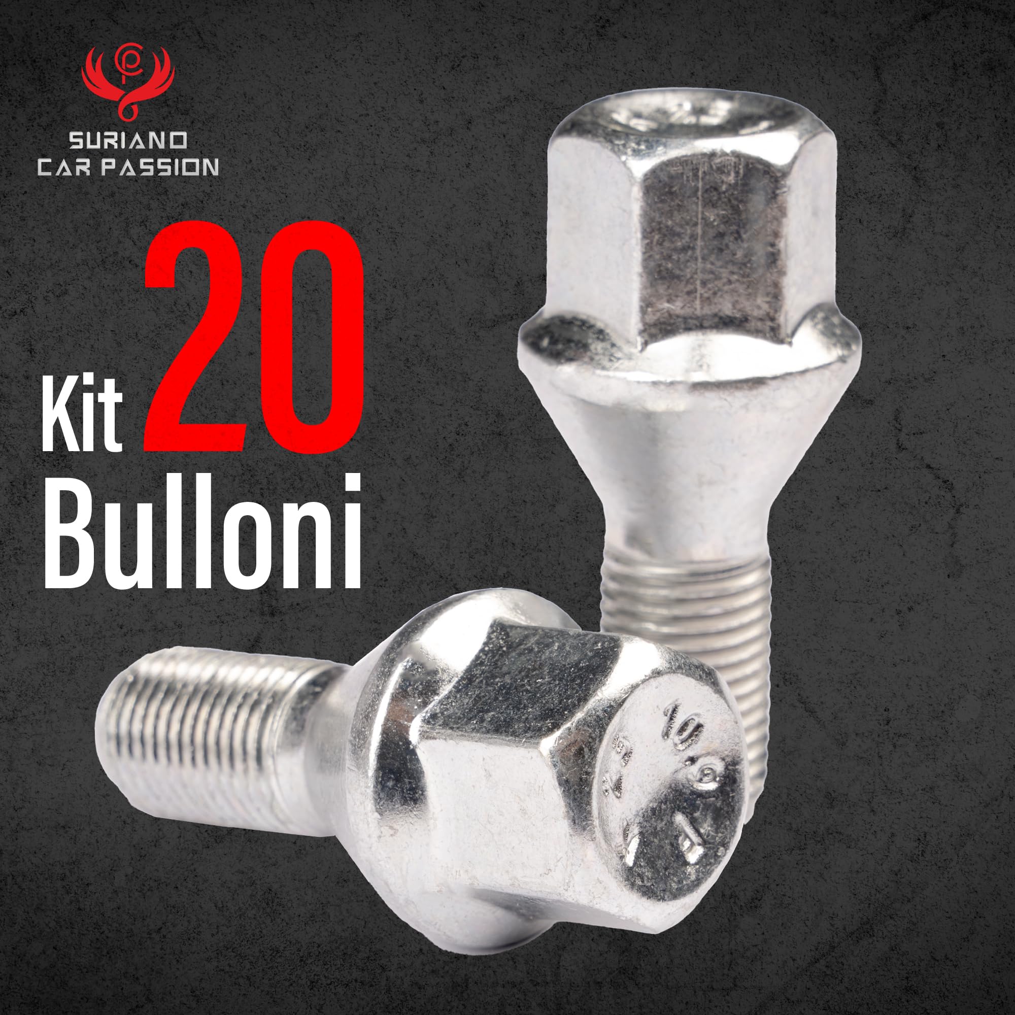 Kit 20 bulloni ruota Compatibili con Alfa Romeo Mito Giulietta GT 156 147 ruote cerchi in acciaio e in lega M12x1,25